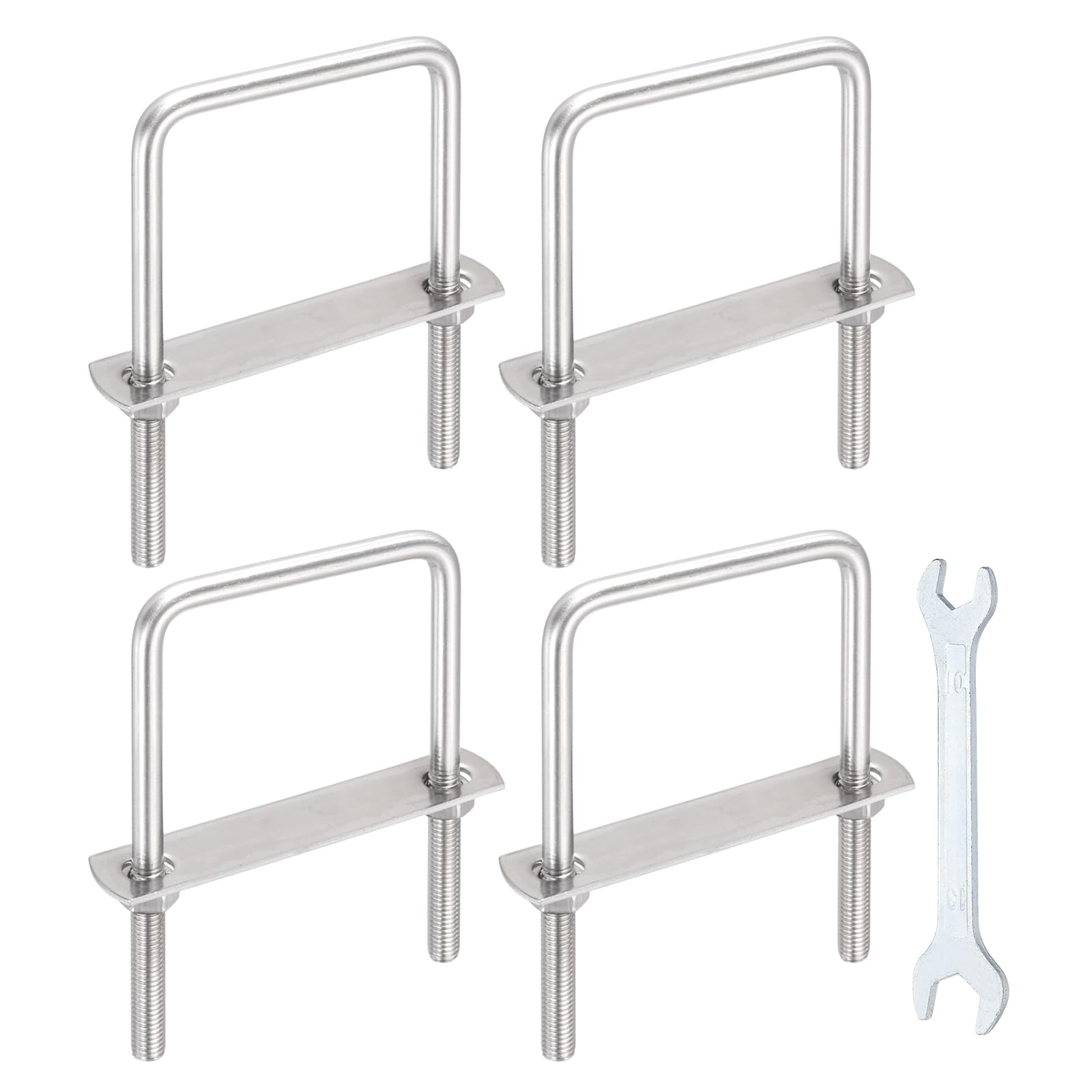 sourcing map 4 Sets M8 Square U-Bolts, 2.8"(71mm) Inner Width 2.8"(70mm) Length 304 Stainless Steel U Clamp Bolts with Nuts, Plates and Wrench for Trailer Ski Boat Fishing Boat โ image 1