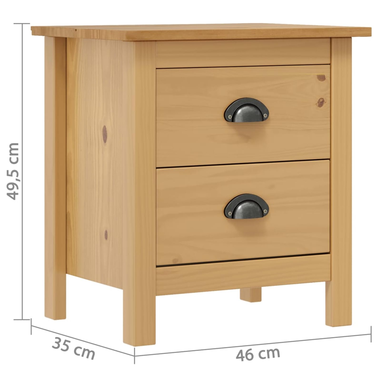 Homgoday Comodino Hill 46x35x49,5 cm in Legno Massello di Pino