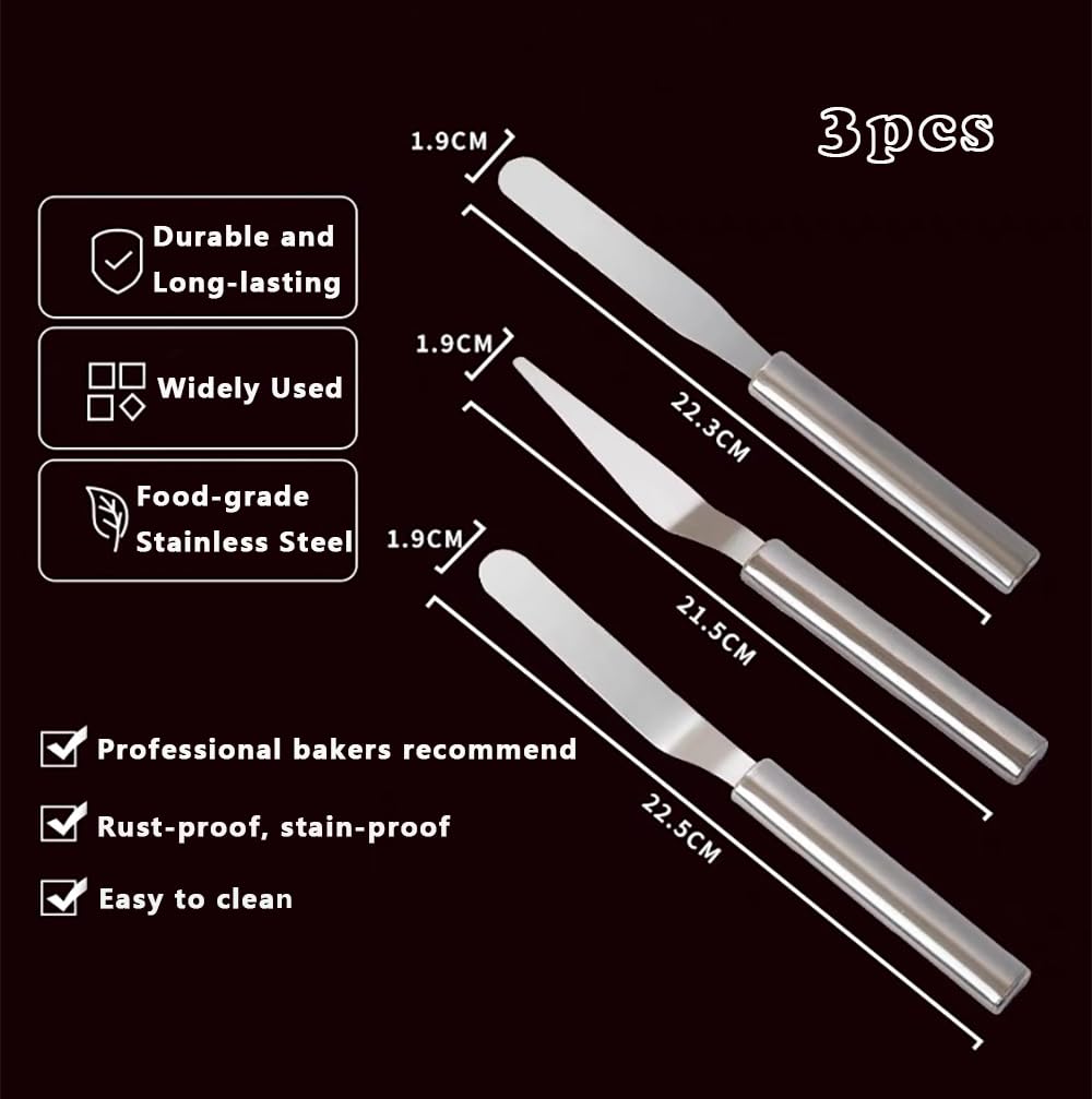 Spatule à glaçage, spatule coudée en acier inoxydable, 3 spatules de décoration de gâteaux