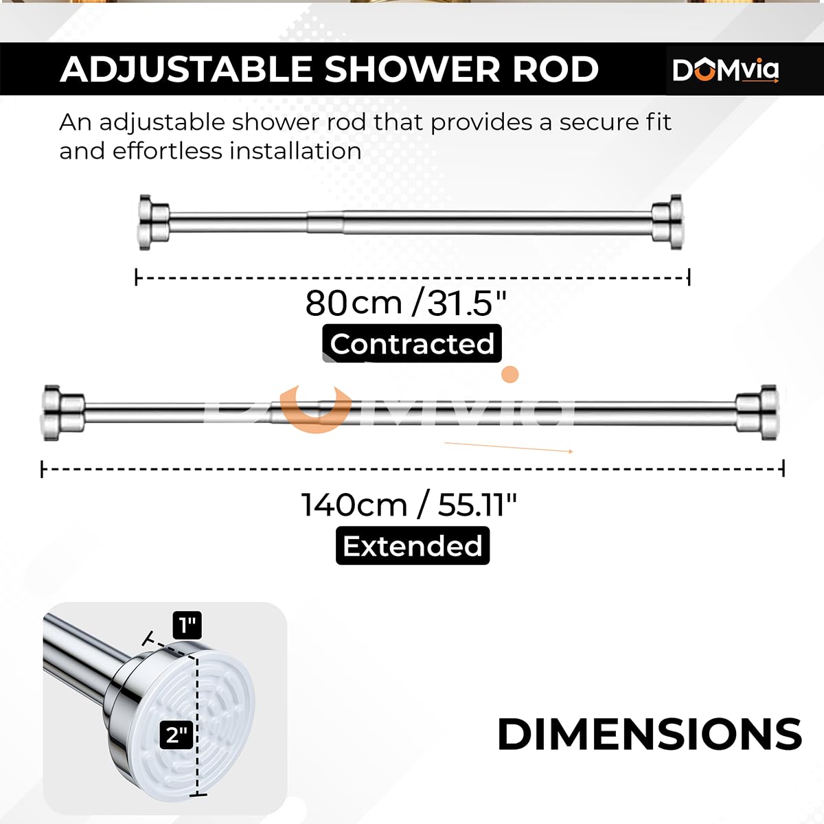 Adjustable Curtain Rod Without Drilling | Extendable Curtain Rod | Stainless Steel | Anti-Skid | 80—140 CM | For Bathroom, Window & Wardrobe — Silver — Amazon image 6