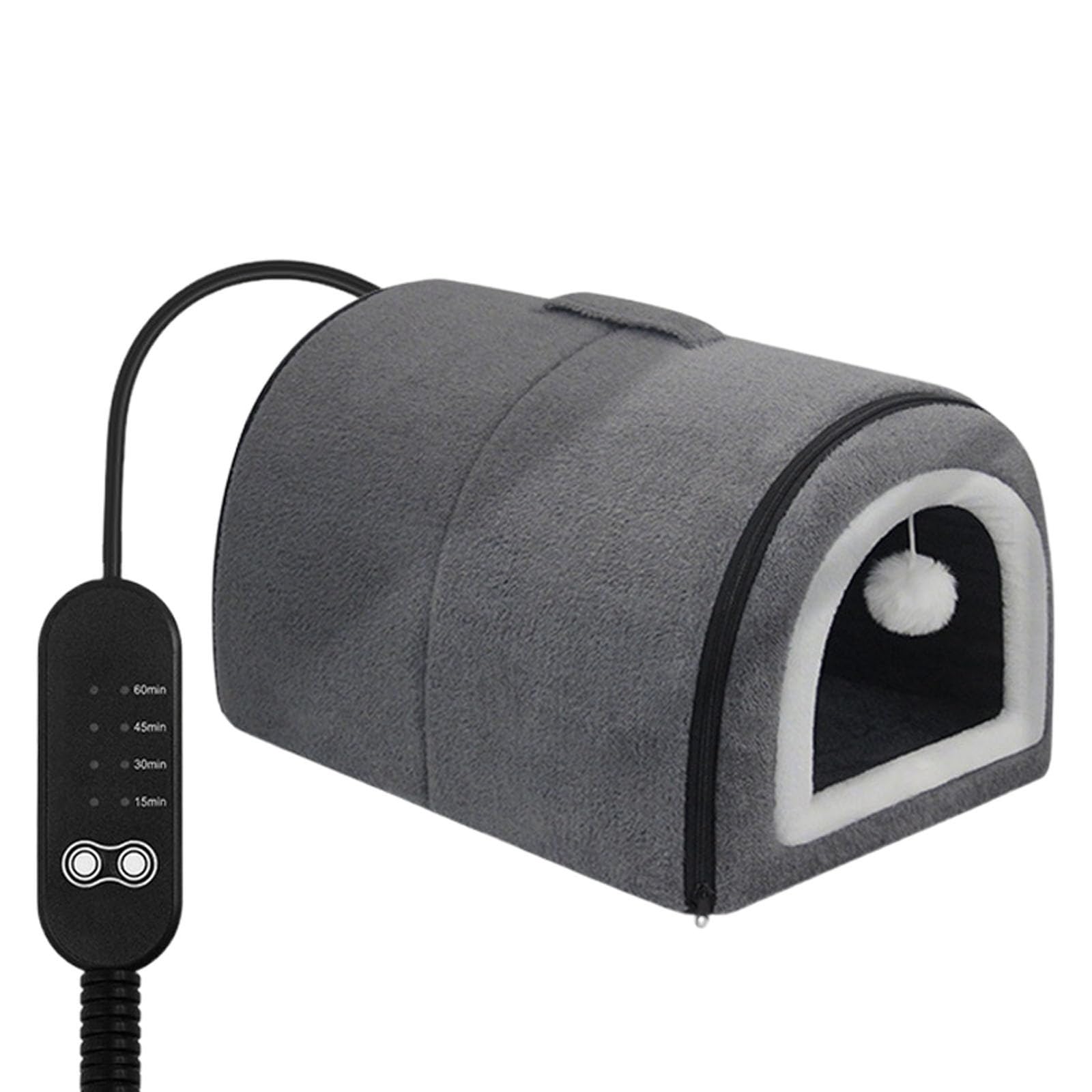 Heated Cat House for Indoor Cats, Large Cat Bed with Adjustable Temperature and Timer for Small and Medium Cat, Removable Semi-Enclosed Nest with Curved Roof for Kitten (A)