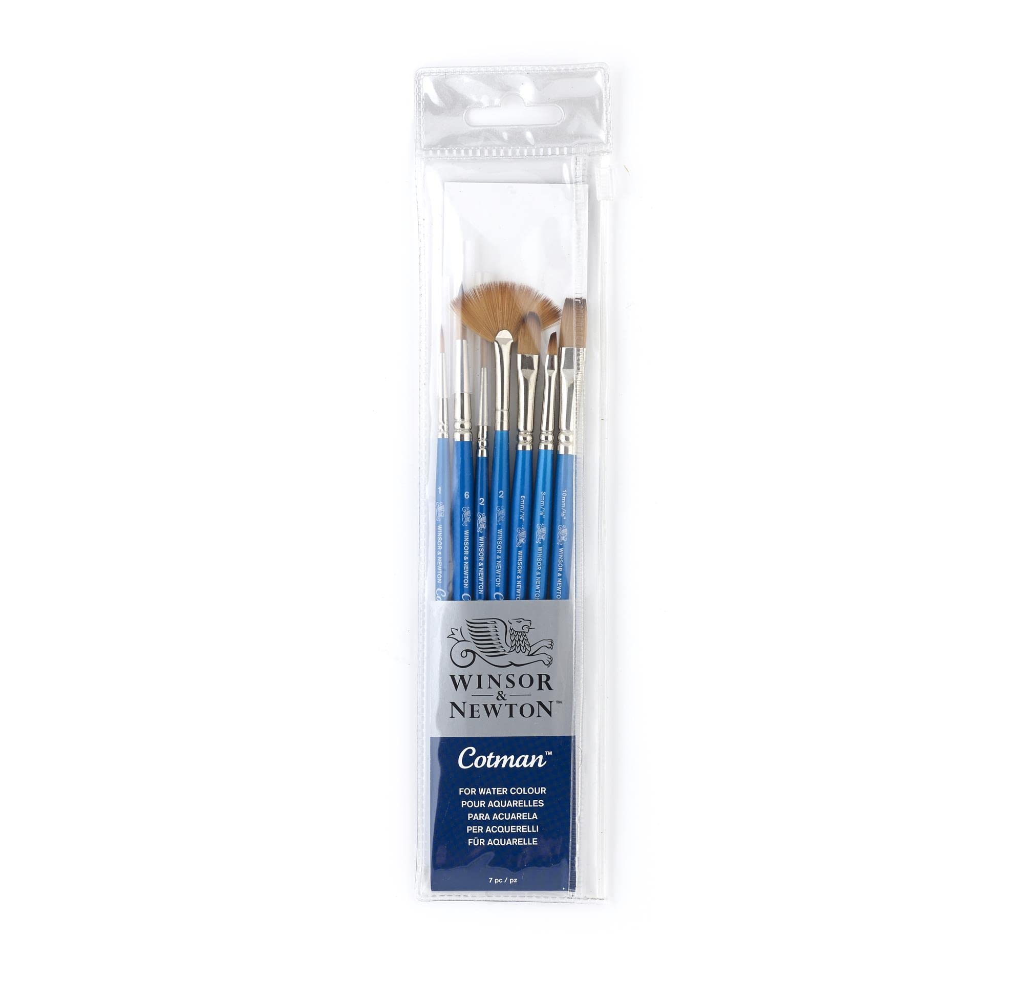 Cotman Short Handle Brush (7 Pack) (Round 1 & 6, Rigger 2, Filbert 1/4", One Stroke 3/8", Angled 1/8", Fan 2)