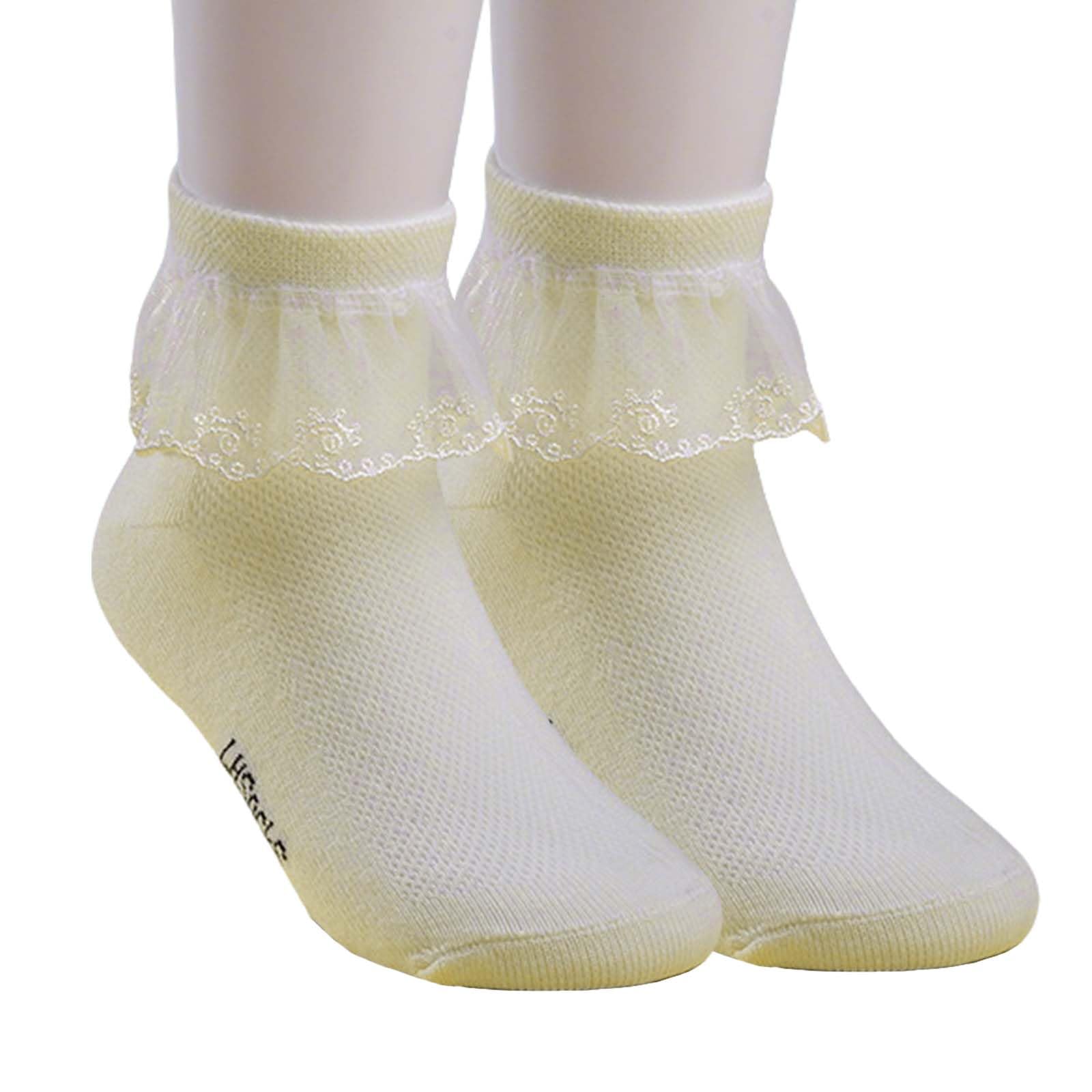ChAusa 4 Paar Rüschen Socken Mädchen Spitzen Söckchen Ballett Rundhals Elastische Baumwollsocken, Weiße Prinzessin Sockens, Mädchen Rüschen Spitze für Kinder von 3-8 Jahren