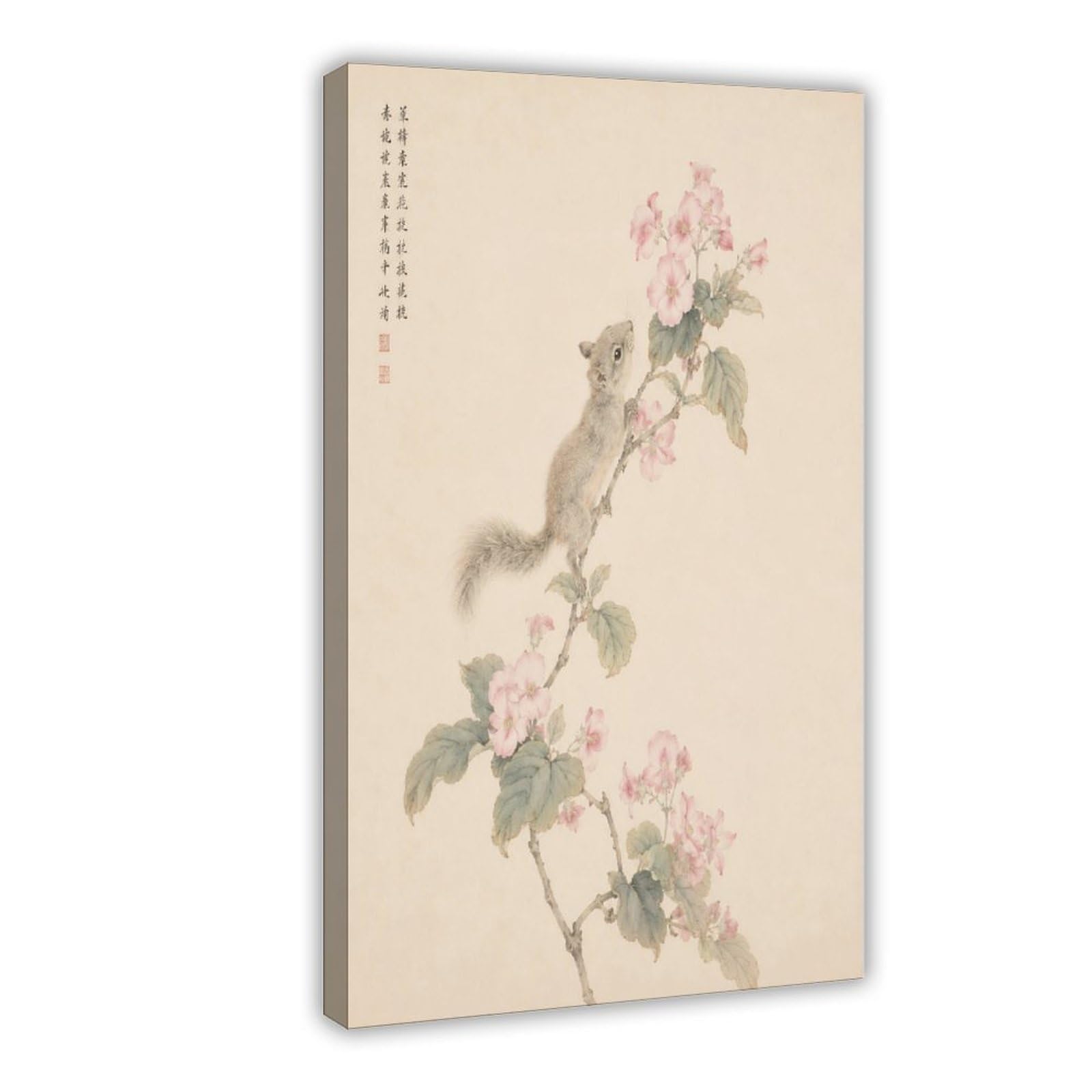H3b8u2y5 Frame-Style-11 Mouse On Blossom Branch Canvas Wall Art, Gongbi Painting Style