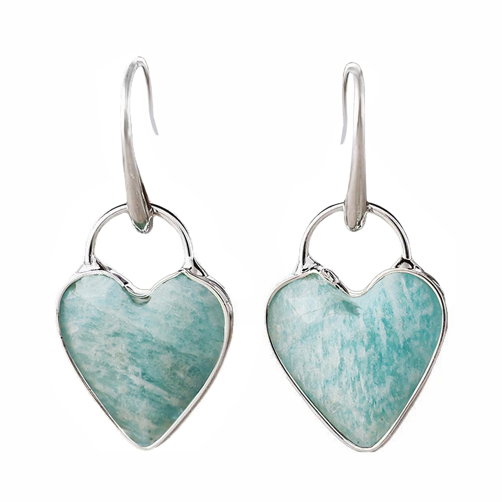 Heart Gemstone Earrings for Women Vintage Heart Natural Stone Dangle Drop Earrings Energy Stone Jewelry for Women Gift