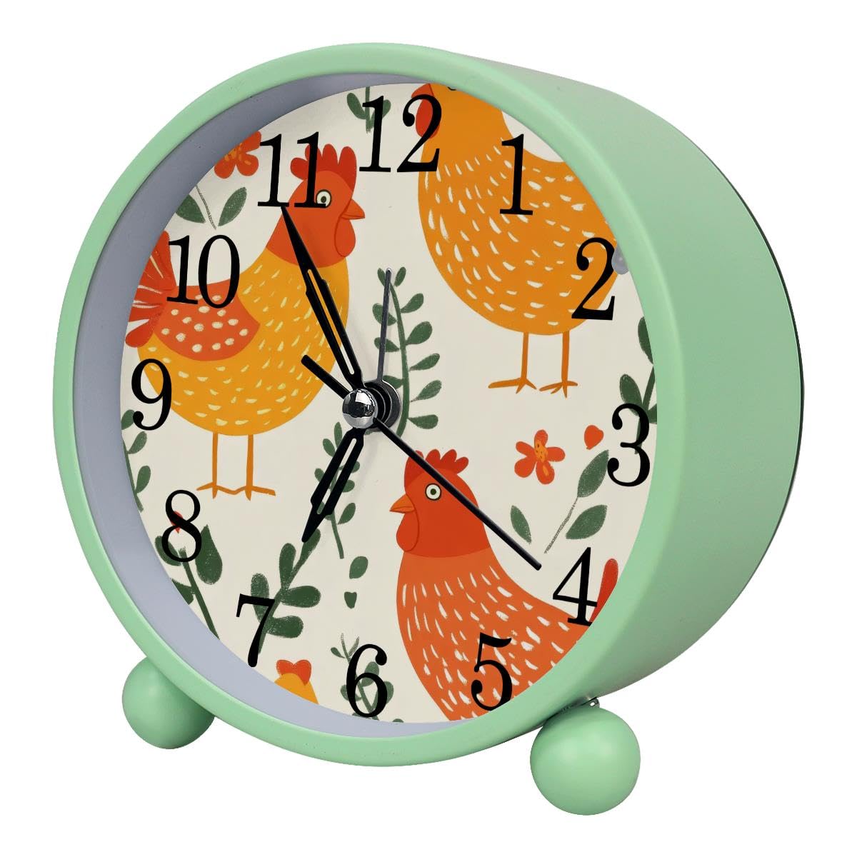 Luoweisi Alarm Clock Chickens Floral, Silent Non-Ticking with Night Light