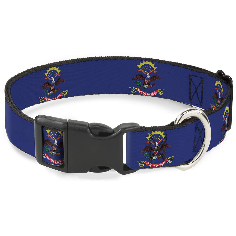 Collier chien grand format réglable 15-66 cm motif drapeau Dakota du Nord avec boucle plastique