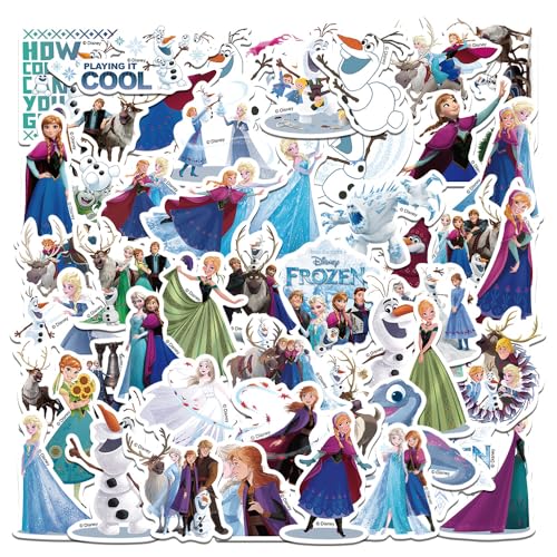 50pcs Frozen Cartoon Stickers for Girl Water Bottle, Cute Disney Princess Waterproof Decal for Teen Kids Travel Case, Laptop, Guitar, Skateboard,...