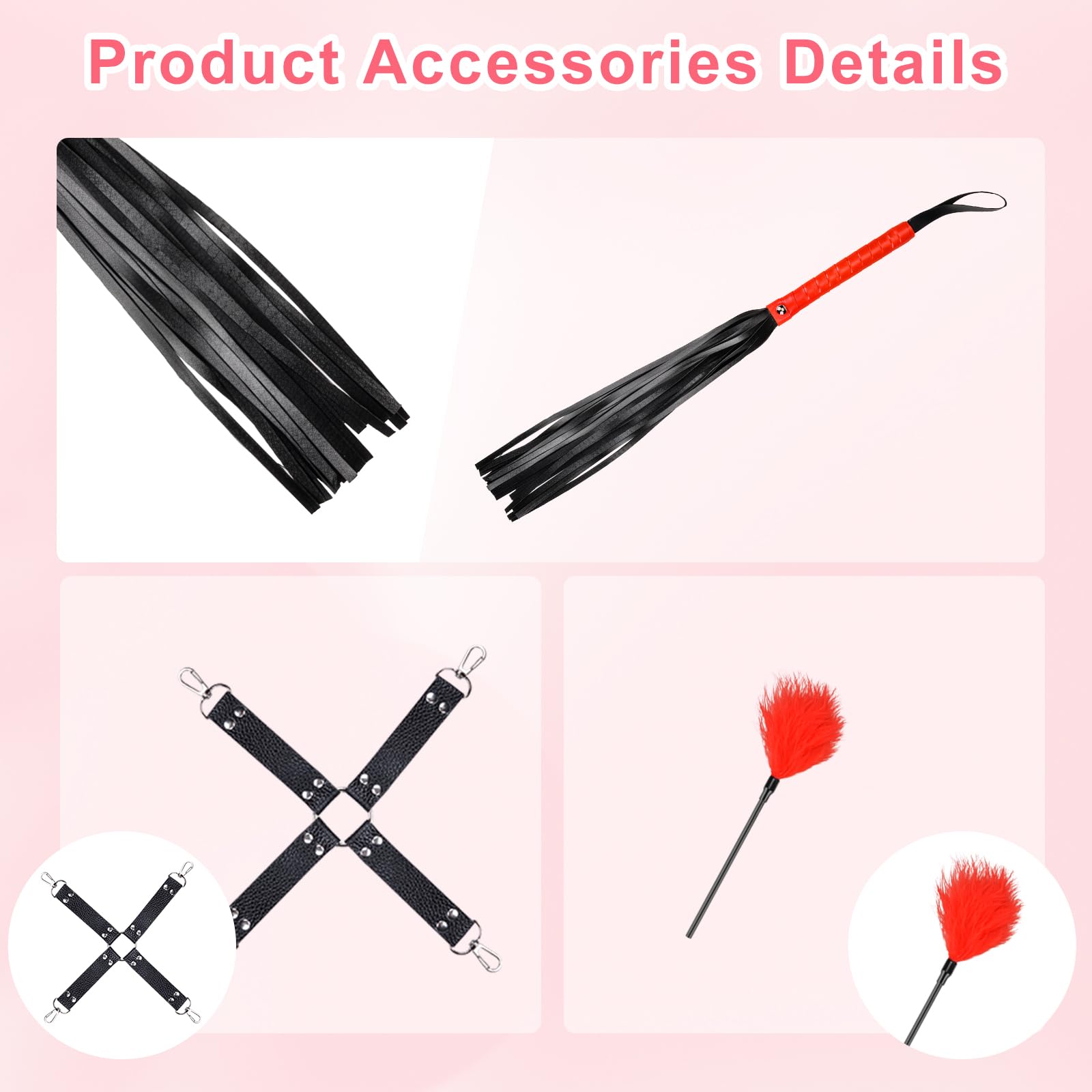 Set bondage nero e rosso kit di contenzione BDSM da 13 pezzi per coppie – Kit bondage per principianti accessorio per sesso estremo per donne e uomini set di contenzione per letto