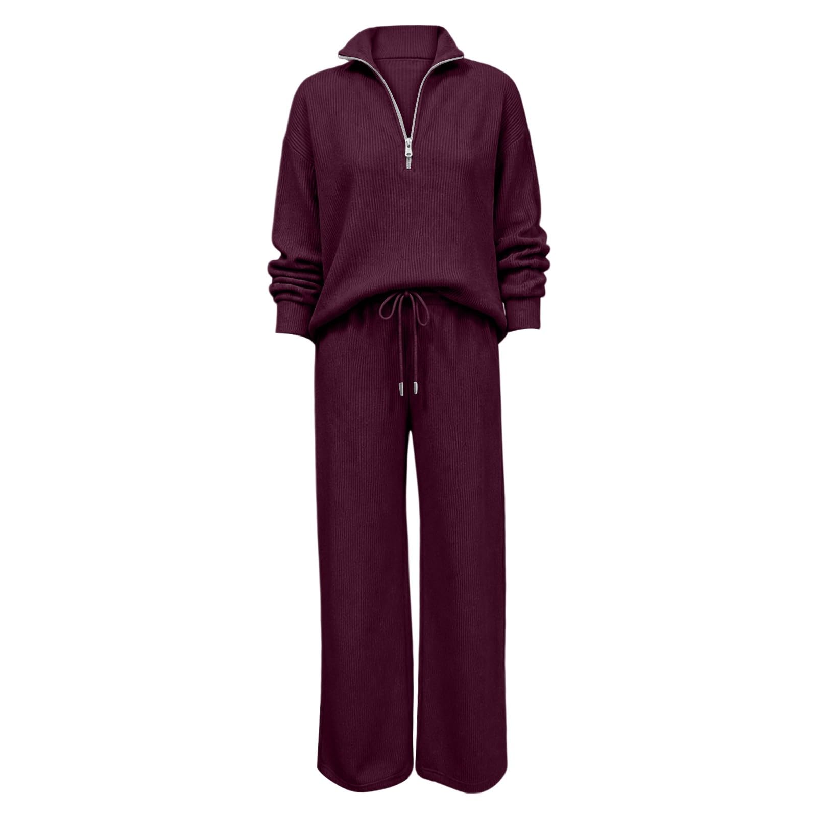 Completo Donna Casual Eleganti Felpa Mezza Zip E Pantaloni Fitness Casual | Completi Da Casa Loungewear Oversize Tracksuit In Pile Elastico Comodo Set Felpata Da Ginnastica Jogging Tinta Unita Morbido