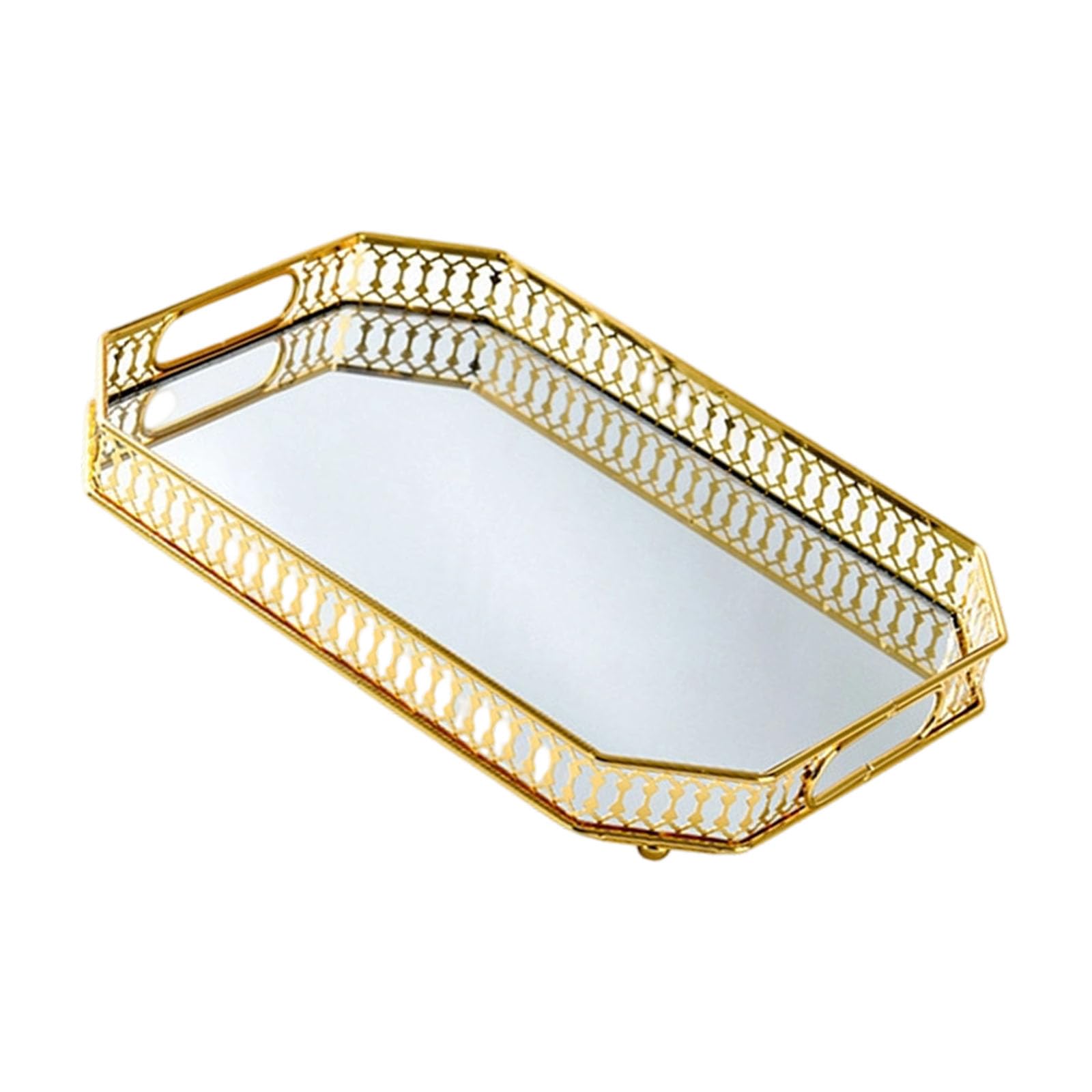 Metal Framed Vanity Tray Mirrored Surfaces Cosmetic Perfumes Display Organiser Home Bathroom Accessory Bathroom Countertop Tray