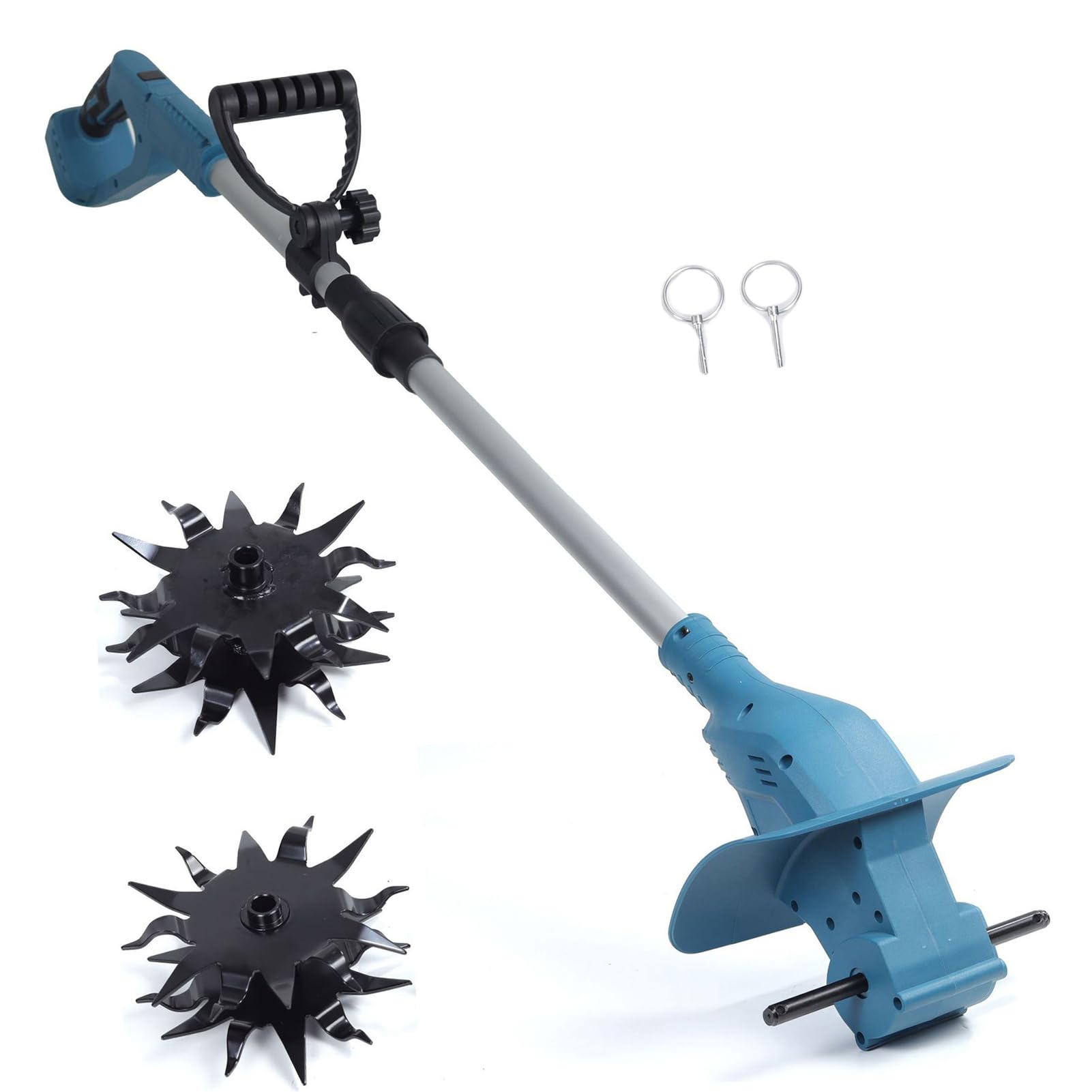 Hyuduo Motocultor Eléctrico Inalámbrico de 21 V, Alimentado por Batería de Litio, Motor Eficiente de 330 RPM, Ideal para Jardines Pequeños y Camas Elevadas (Cuchillas Dobles para máquina Desnuda)