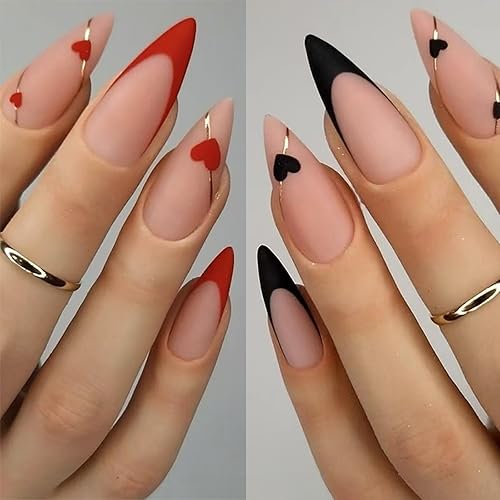 2 Packs 48Pcs Valentine's Day Press on Nails Medium Almond