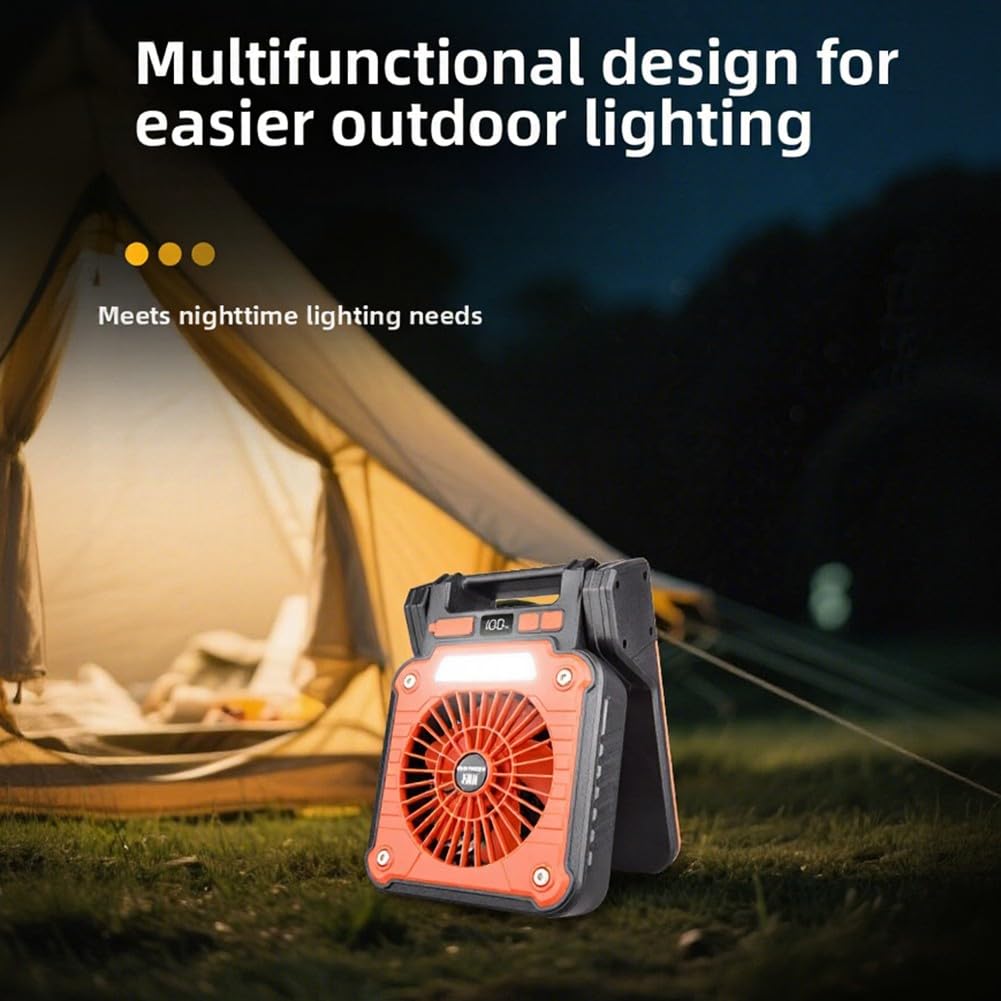 Ventilateur solaire rechargeable de tente portable avec lumière LED et batterie externe, ventilateur de bureau USB réglable à 90° pour randonnée en plein air