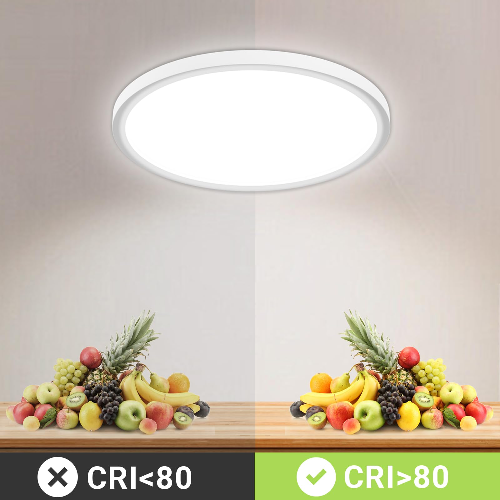 LQWELL Lámpara de techo LED, IP44, resistente al agua, redonda, plana, para baño, 12W, 3000K, 4000K, 6000K, 1320LM, moderna, sencilla y delgada, para salón, baño, cocina, 180 x 18 mm