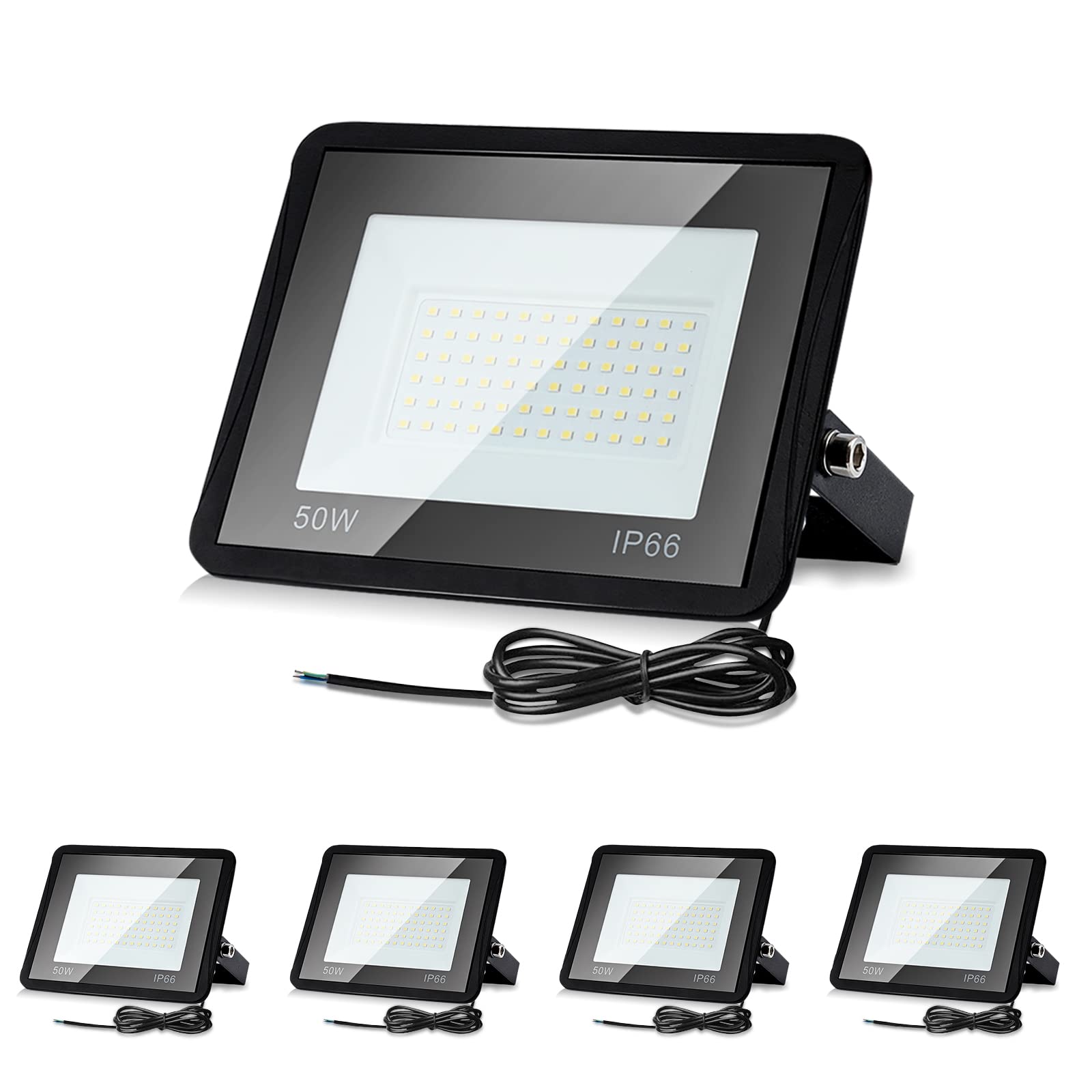 Lospitch Zewnętrzny reflektor LED 5X, reflektor LED 50W, zewnętrzny 4250LM Super Bright, wodoodporny IP66, biała lampa zewnętrzna 6000K do ogrodów, dziedzińców, garaży, hoteli [Klasa energetyczna A++]