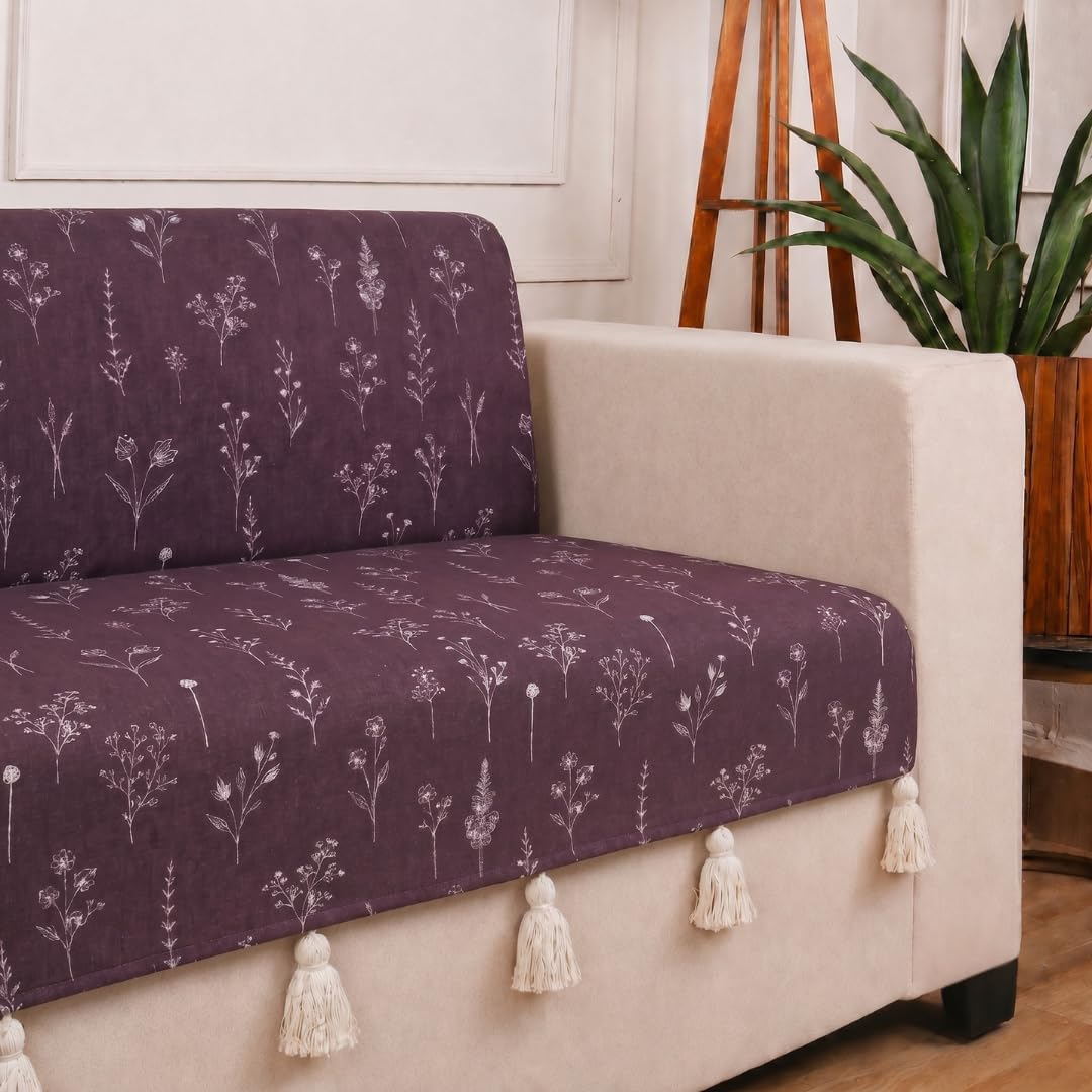 STITCHNEST 'Eden Weaves Collection Series' 2 Seater Sofa Cover – Full Coverage| Elegant Woven Fabric, Decorative Tassels, Washable & Durable for Modern Living