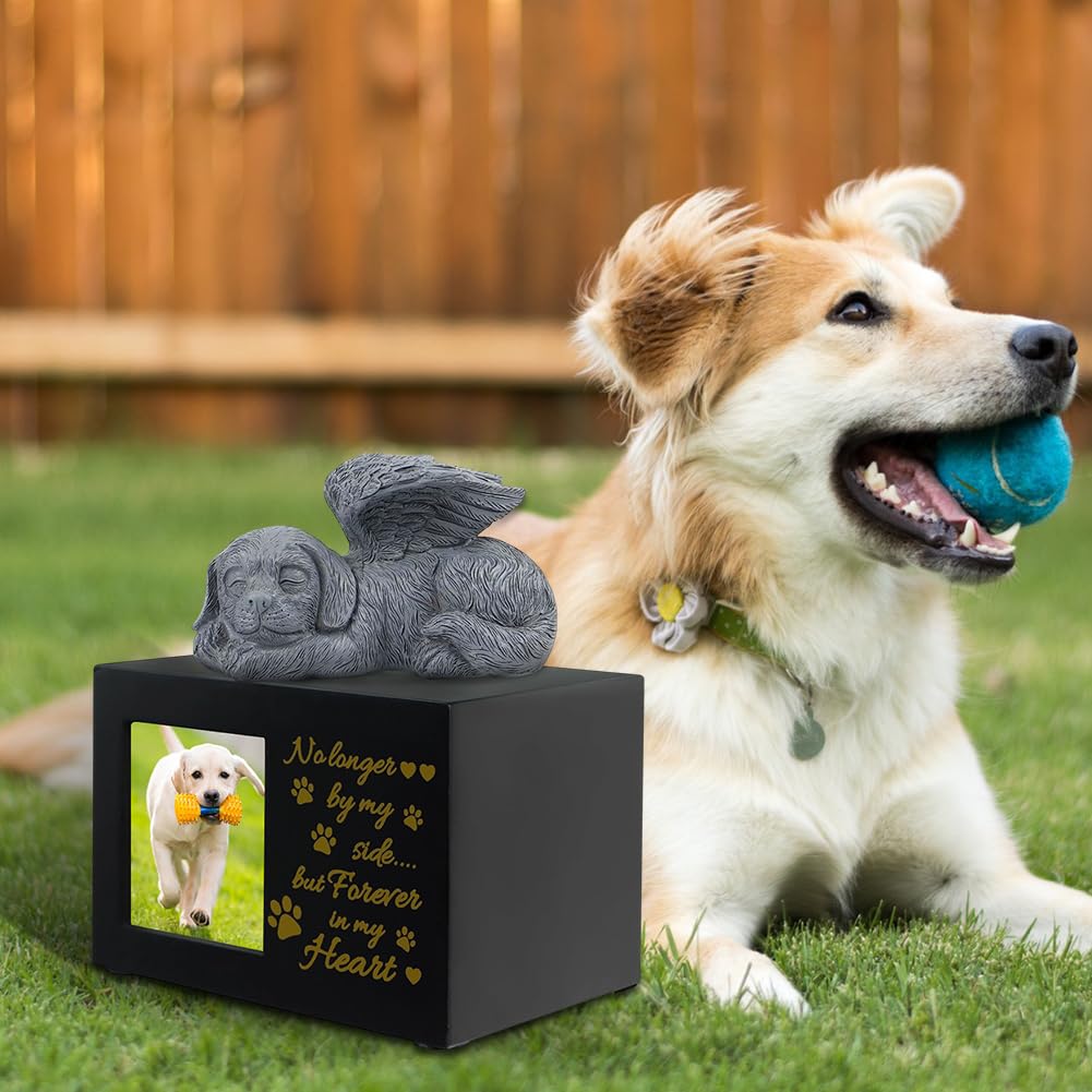 Urne Hund, Tierurnen für Hunde mit Hundeengel Gedenkstein Hund, Hundeurne mit Fotorahmen, Haustier Einäscherung Box, Tierurnen für Katze, Gedenkgeschenk für Verlorene, für 35kg große Hundes(B)