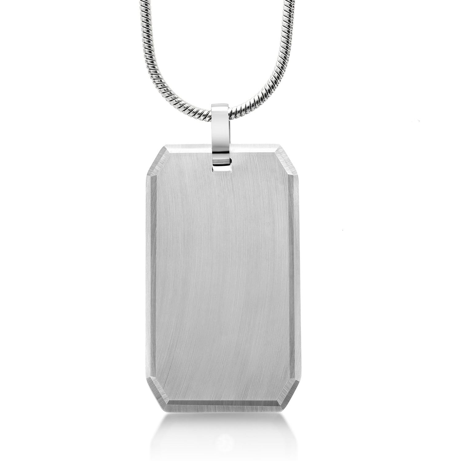 Gem Stone King Personalized Tungsten Carbide Solid Polished Dog Tag Pendant Necklace with Lab Grown Diamond - Custom Engravable, Durable and Stylish Jewelry with 24 Inch Chain