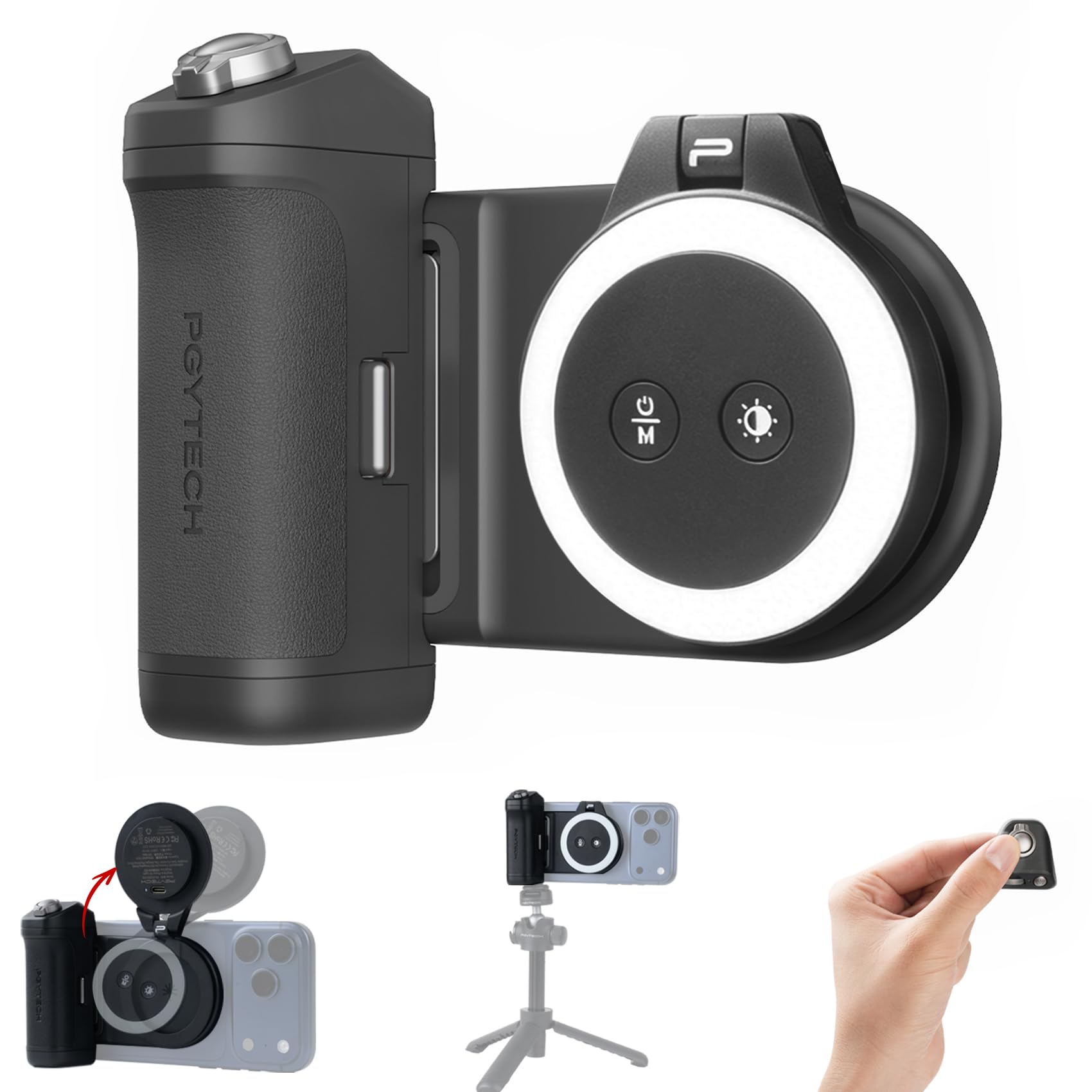 PGYTECH MagCam 2 & MagGlow Kit: Impugnatura Smartphone MagSafe 3-in-1 con Power Bank 3000mAh, Scatto Bluetooth & Luce di Riempimento Magnetica – Set Foto/Video Professionale per iPhone 12–17 & Android