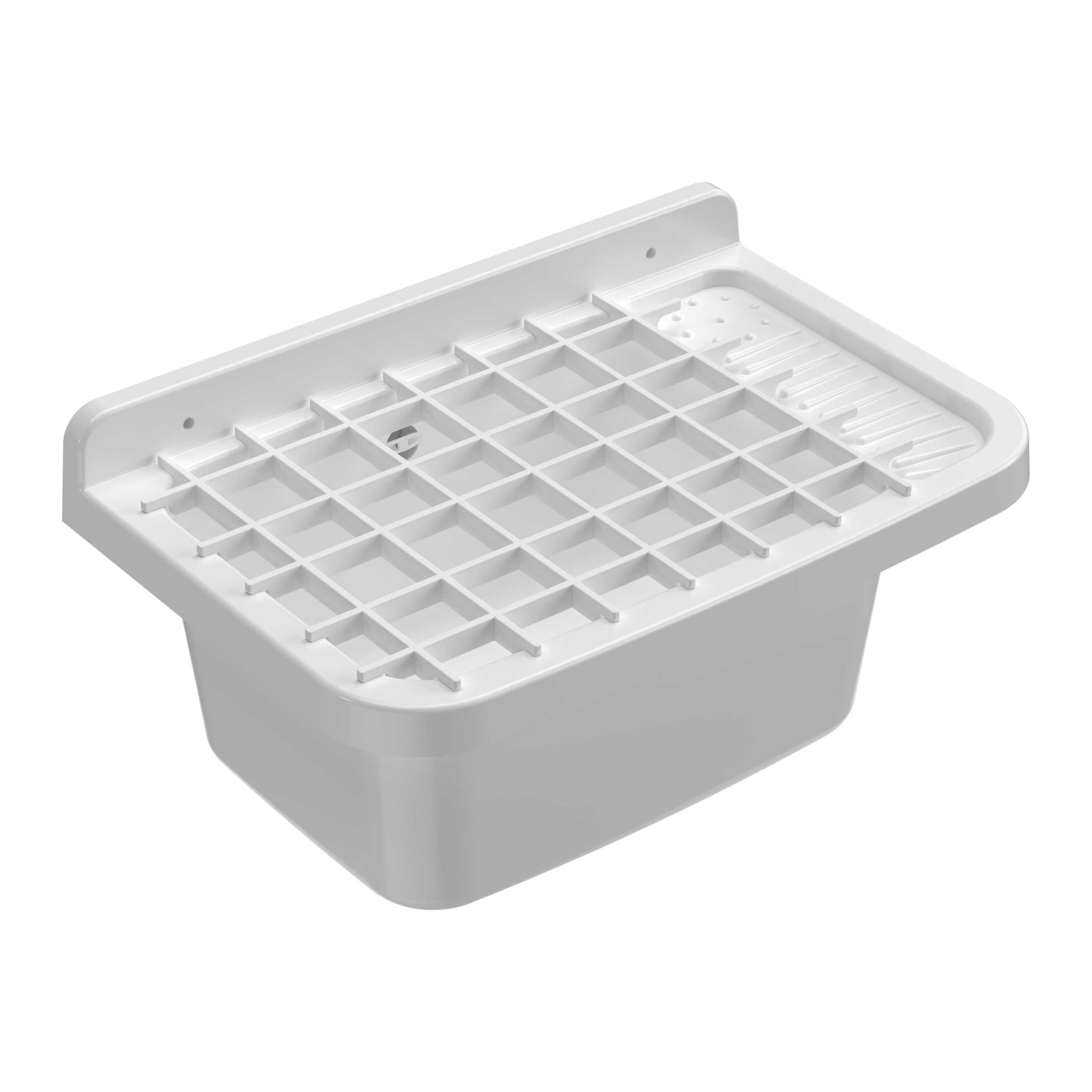 Adventa: PP Resin Tub with Grid, Wall Mounted, with Siphon and Drain, Acid Resistant for Common Use, Laundry, Garage, Outdoor, 50L x 35D x 24H cm, White