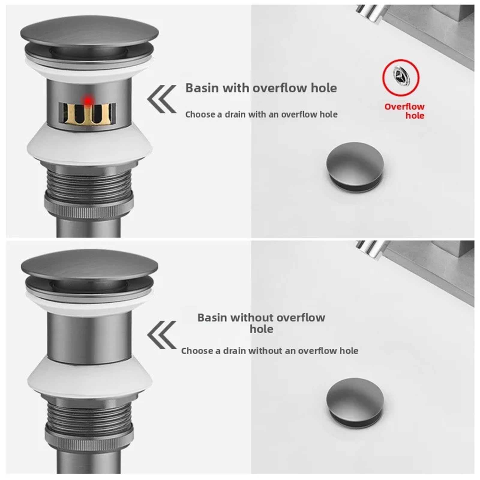 Desagüe automático para Lavabo Kit de reemplazo Drenaje emergente Gris, latón Macizo, Oro Cepillado, Conjunto desbordamiento abatible for Lavabo baño para el hogar