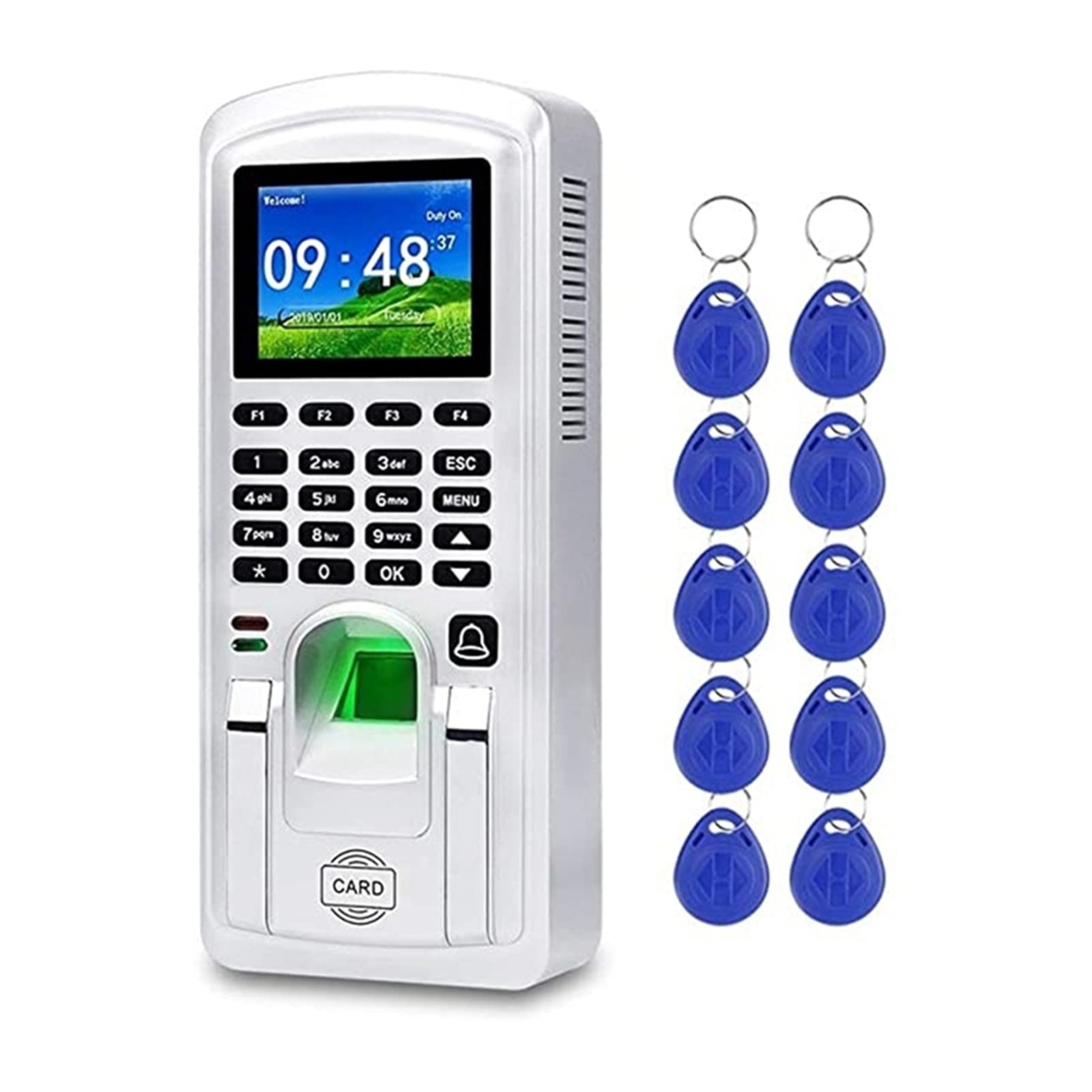 Mthckxjbsuz Silver Clocking In Machine, Fingerprint Access Control Tcp/Ip Biometric Time And Attendance Punch Clock(Silver)