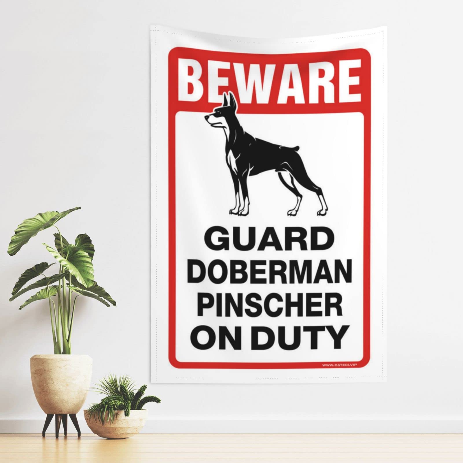 Pravoxi Men's One Color Decor For Man Cave Beware! Guard Doberman Pinscher On Duty Tapestry Room Door Decor Flags For Room Teen(75X100cm)