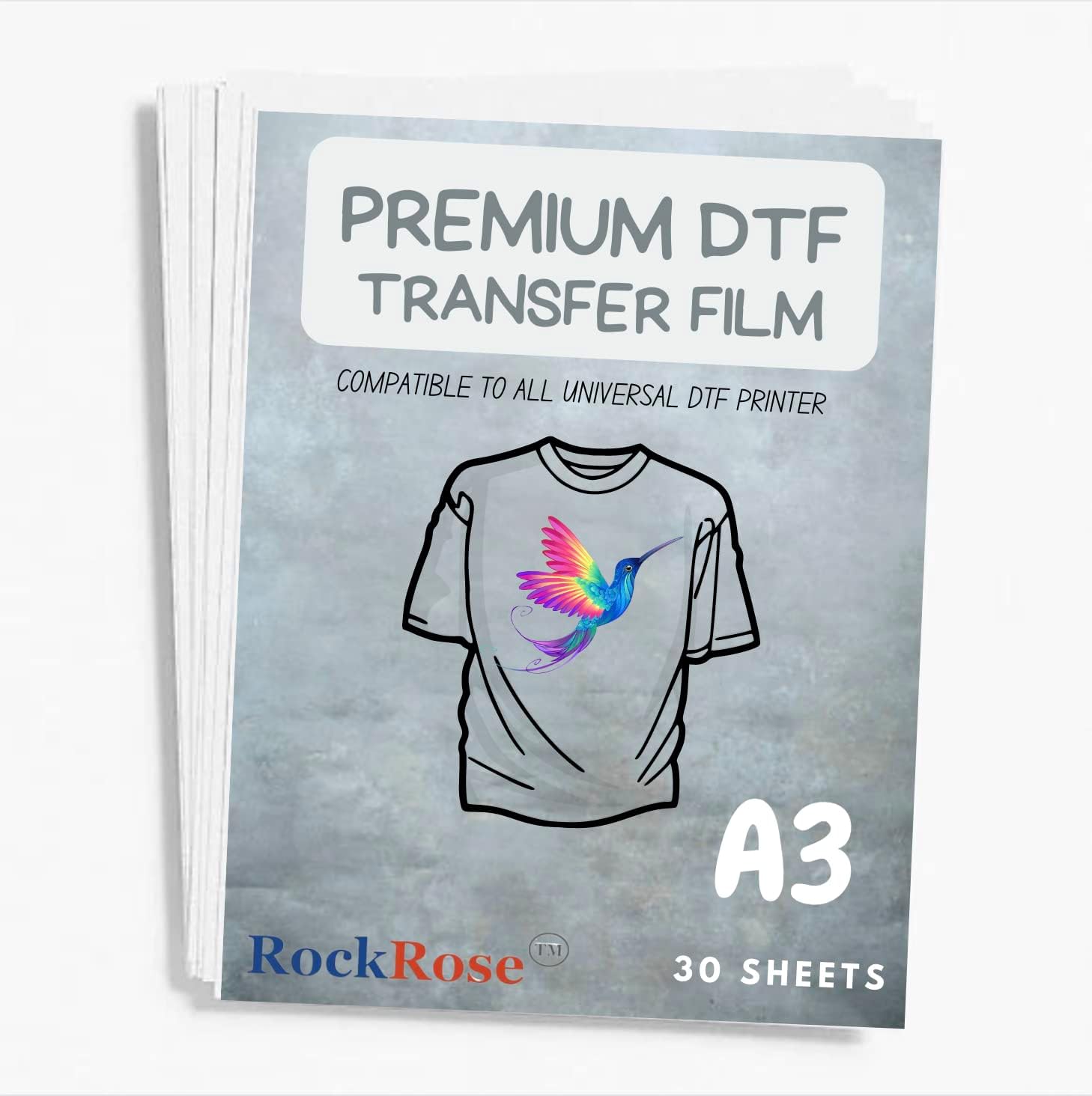 Rockrose DTF Transfer Film Roll 13 in x 328FT, Double Sided Matte, DTF Paper for Inkjet Printer, Cold/Hot Peel Heat Transfer Paper for T-Shirts, Direct to Film