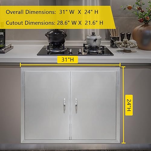 Miniatura 4 de Puerta de acceso para barbacoa de 31 pulgadas de ancho x 24 pulgadas de alto, puerta de parrilla doble puerta de acero inoxidable cepillado, puertas