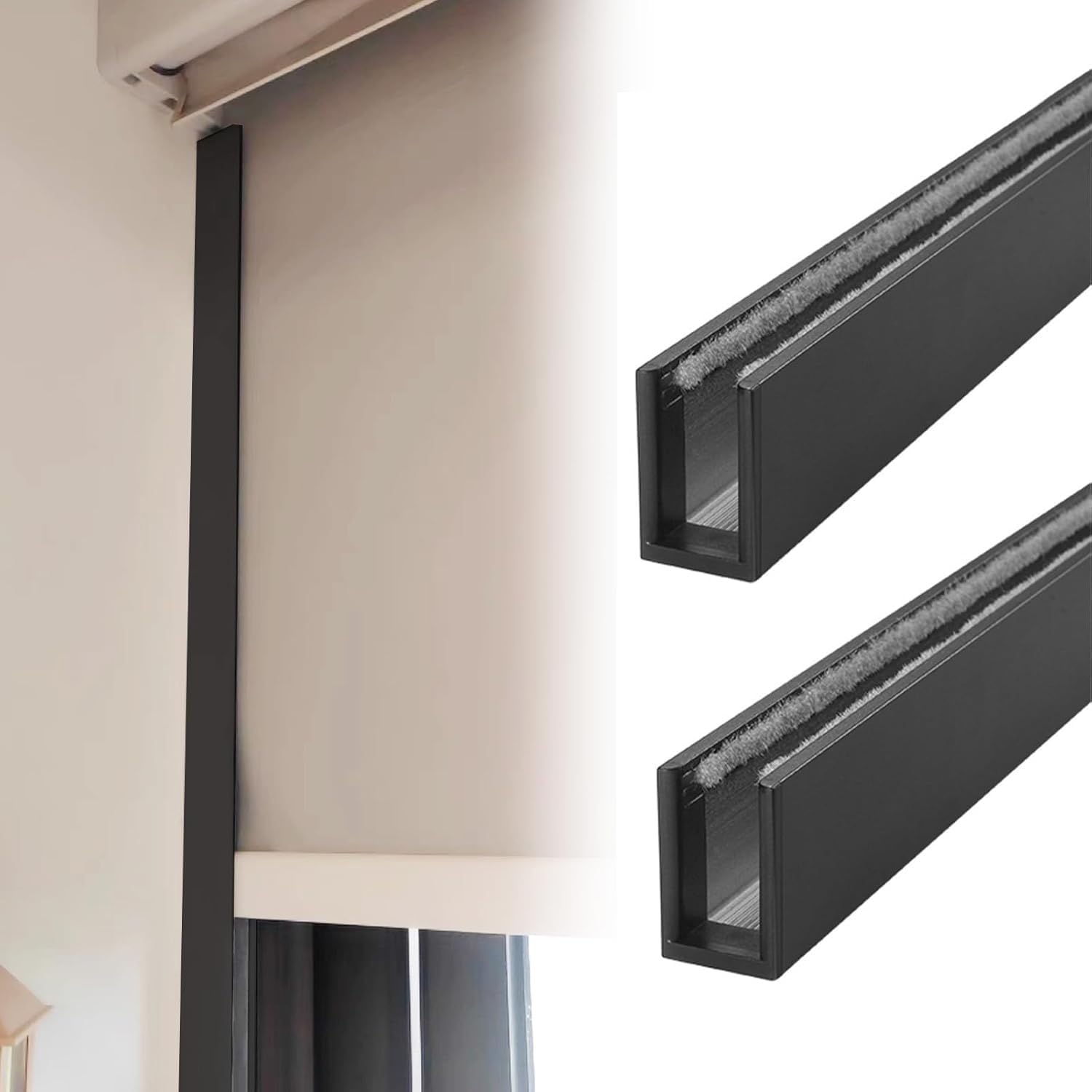 Aluminium Alloy Light Blocking Strips - 2 Pack, Window Shade Gap Blocker Side Rails for Bedroom, Easy Vertical Drill Mount, Enhanced Privacy & Light Control