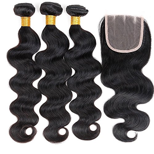 ZILING Brazilian virgin hair body wave with lace closure human hair bundles with closure extensions hair (22 24 26 w 20 three part)