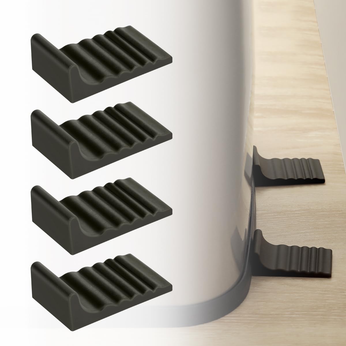 LANMU Trash Can Wall Protector and Stop Moving Backward, 4 Pcs Silicon Trash Can Bumper, Wall Spacer Garbage Bin for Round & Square Waste Baskets, No Drill Kitchen & Office Floor and Wall Guard, Black