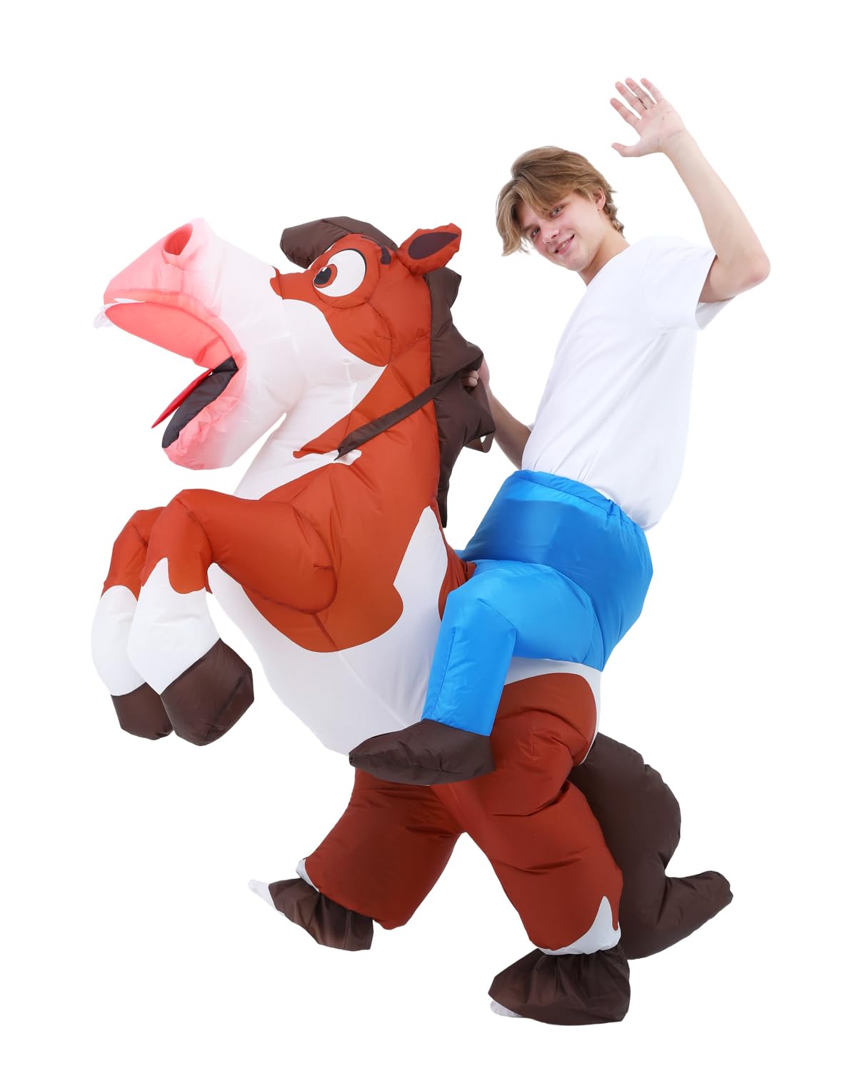 Inflatable Horse Costume Adult Inflatable cowboy Costumes Adults Ride On Blow up Costumes for Women Men Inflatables Fancy Funny Suit for Halloween Christmas Carnival Party