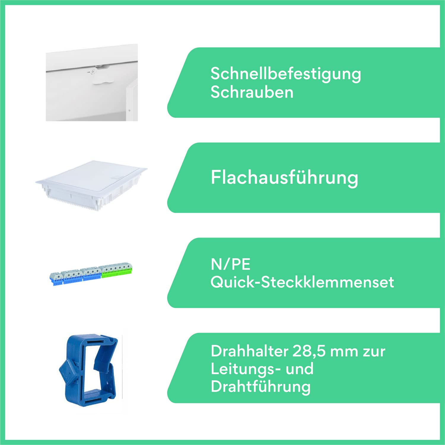 ABB (STRIEBEL&JOHN) Verteiler Unterputz 4-reihig UK648N3 mit Überspannungsschutz. ANSCHLUSSFERTIG verdrahtet mit Klemmblock. Bestückung ABB 1x FI 4-polig + 8x LS B16A
