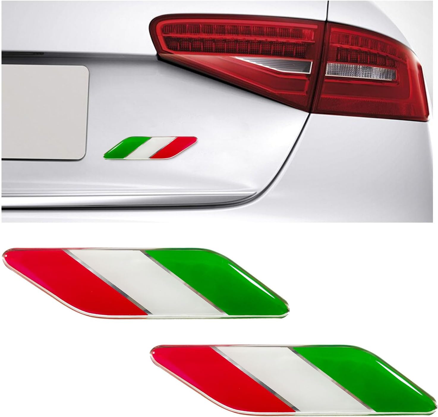 Dickno 2 PCS 3D Tricolor Flag Emblem, Aluminum Car Front Fender Badge Sign Emblem, Auto Stickers and Declaration Decals, Universal Exterior Decor Accessories for All Vehicles (Italy)