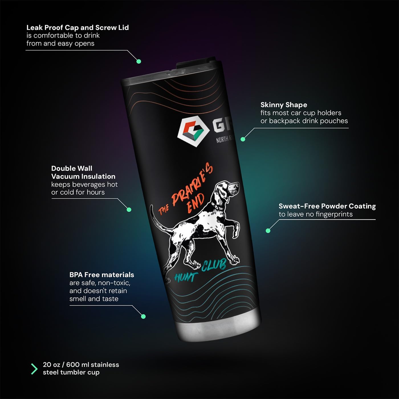 GRITR 20 oz/600 ml Stainless Steel Double Wall Vacuum Insulated Tumbler for Coffee, Tea, Water, Smoothie | Leakproof Reusable Travel Mug w/Lid for Men & Women - Image 2