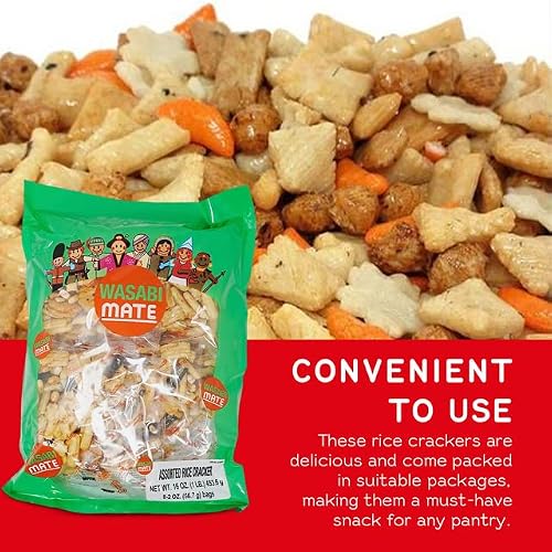 Shirakiku Japanese Assorted Rice Cracker Wasabi Mate - Oriental Asian Arare Rice Crackers Snacks | Glutinous Rice, Soy Sauce, And Seaweed | Wasabi Flavor, 16 Oz - (Pack Of 1) #TOP4