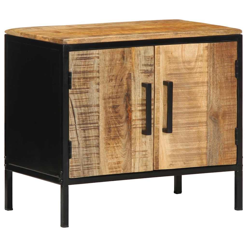 Table de chevet moderne industriel vintage marron noir 50 cm