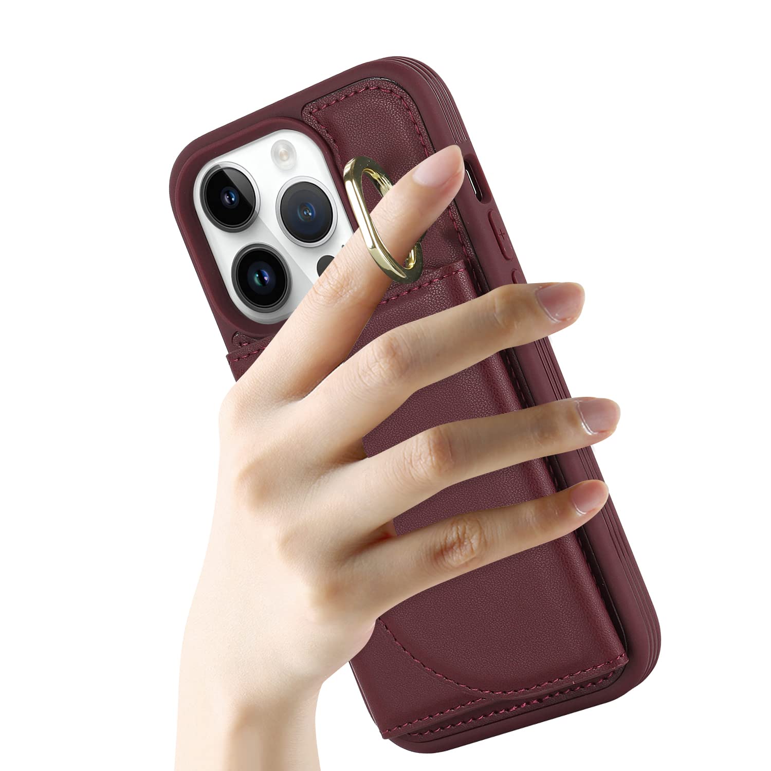 Cavor Cover Portafoglio Con Flip Per IPhone 13/12 Pro Max - Custodia In Pelle Con 4 Slot Carte, Supporto Magnetico E Anello, Nero - 3