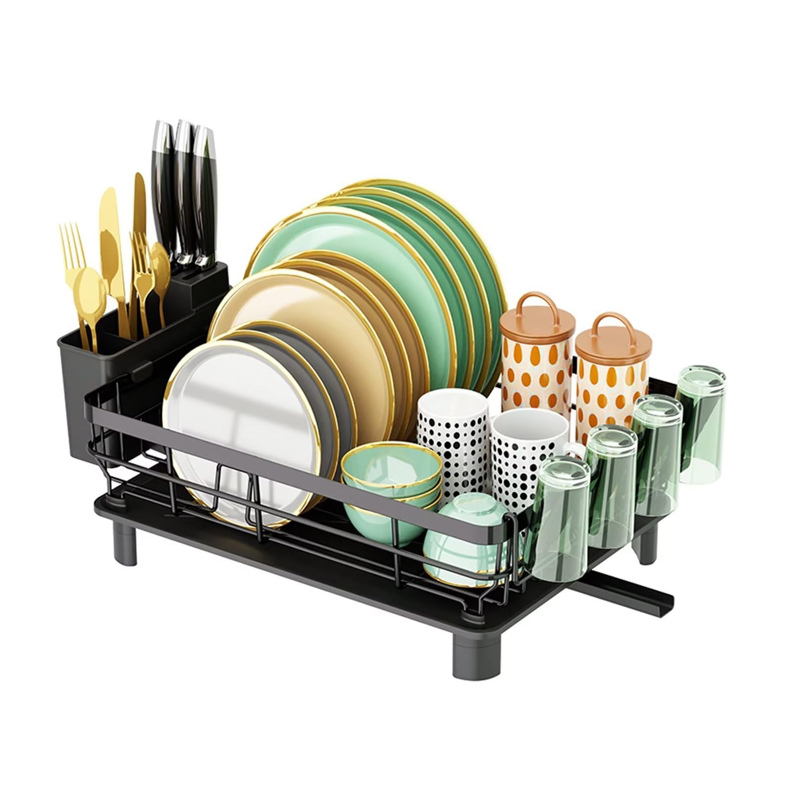 Escurridor de platos negro – 43 x 33 x 15 cm, escurridor de fregadero de cocina, escurridor de platos, escurridor de platos, escurridor de platos para ahorrar espacio, ideal para uso doméstico