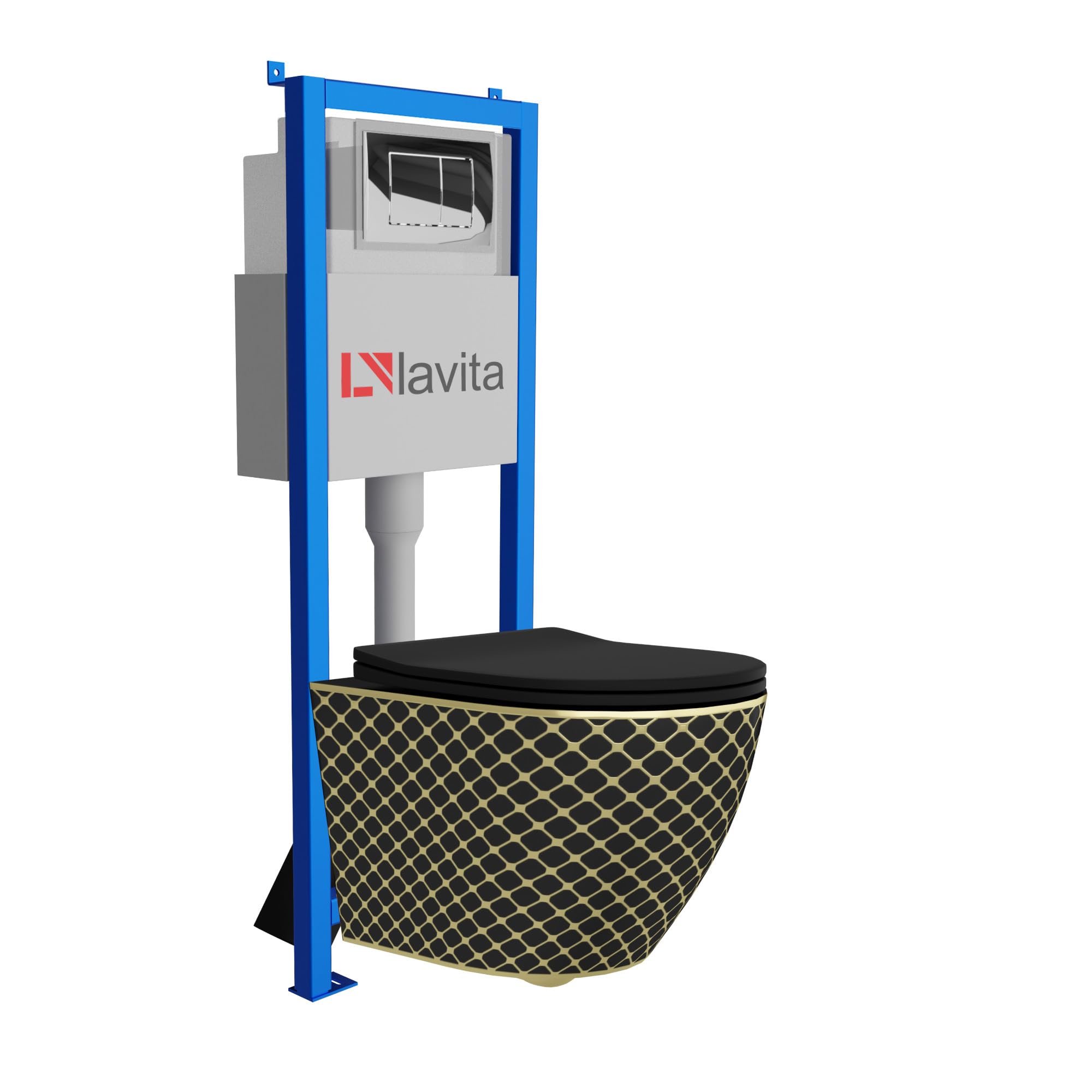 lavita Lavita LAV 101 elemento de pared para inodoro 40 cm + inodoro suspendido suspendido SOFI SLIM BLACK NIGHT sin borde + panel de control LAV 200.1.2 cromado | Conjunto completo | Cisterna empotr