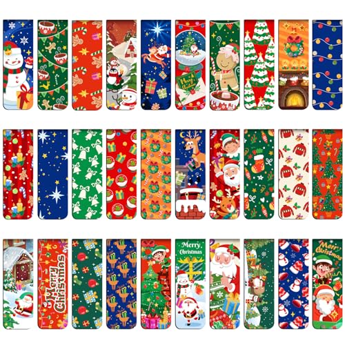 MWOOT 30 Pieces Xmas Magnetic Bookmarks, Christmas Magnet Book Markers with Star Wreath Design