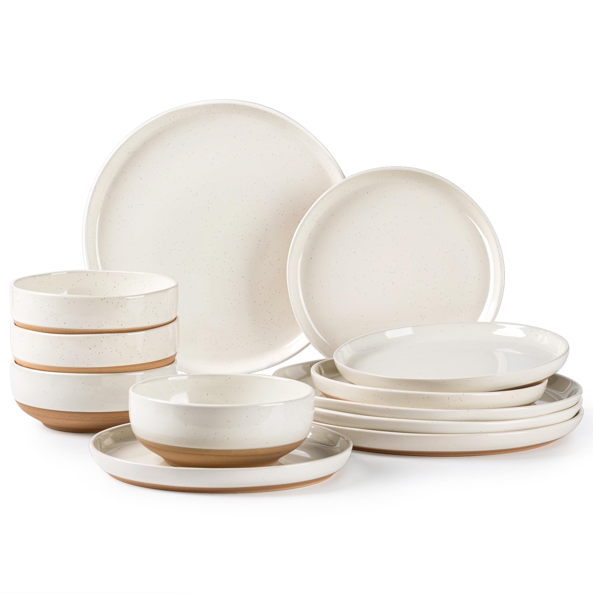 AmorArc Ceramic Dinnerware Sets, Handpainted Plates and Bowls Set with Rustic Terracotta Underside, Scratch Resistant Stoneware Dishes Set, Dishwasher & Microwave Safe