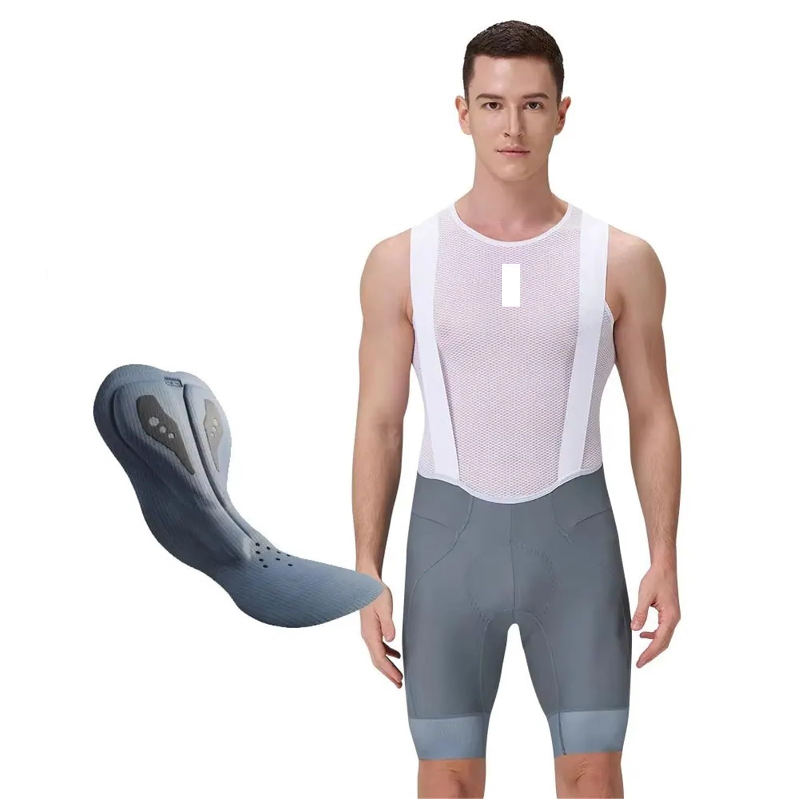 Pantaloncini da Ciclismo con Bretelle Elastiche da Uomo, con fondello in Silicone, Pantaloncini da Ciclismo Classici, Aderenti da Bici per Gli Uomini(Gray,XXL)
