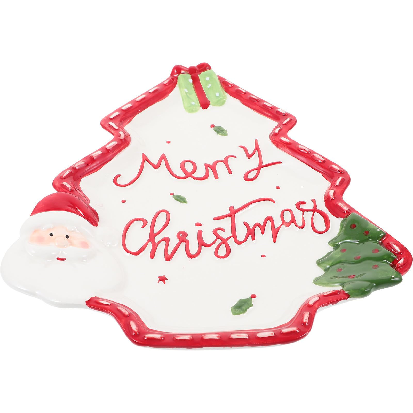 Outanaya Piatto di Natale in Ceramica a Forma di Albero Design 3d Babbo Natale, Versatile e Facile da Pulire, per Snack e Celebrazioni in Famiglia