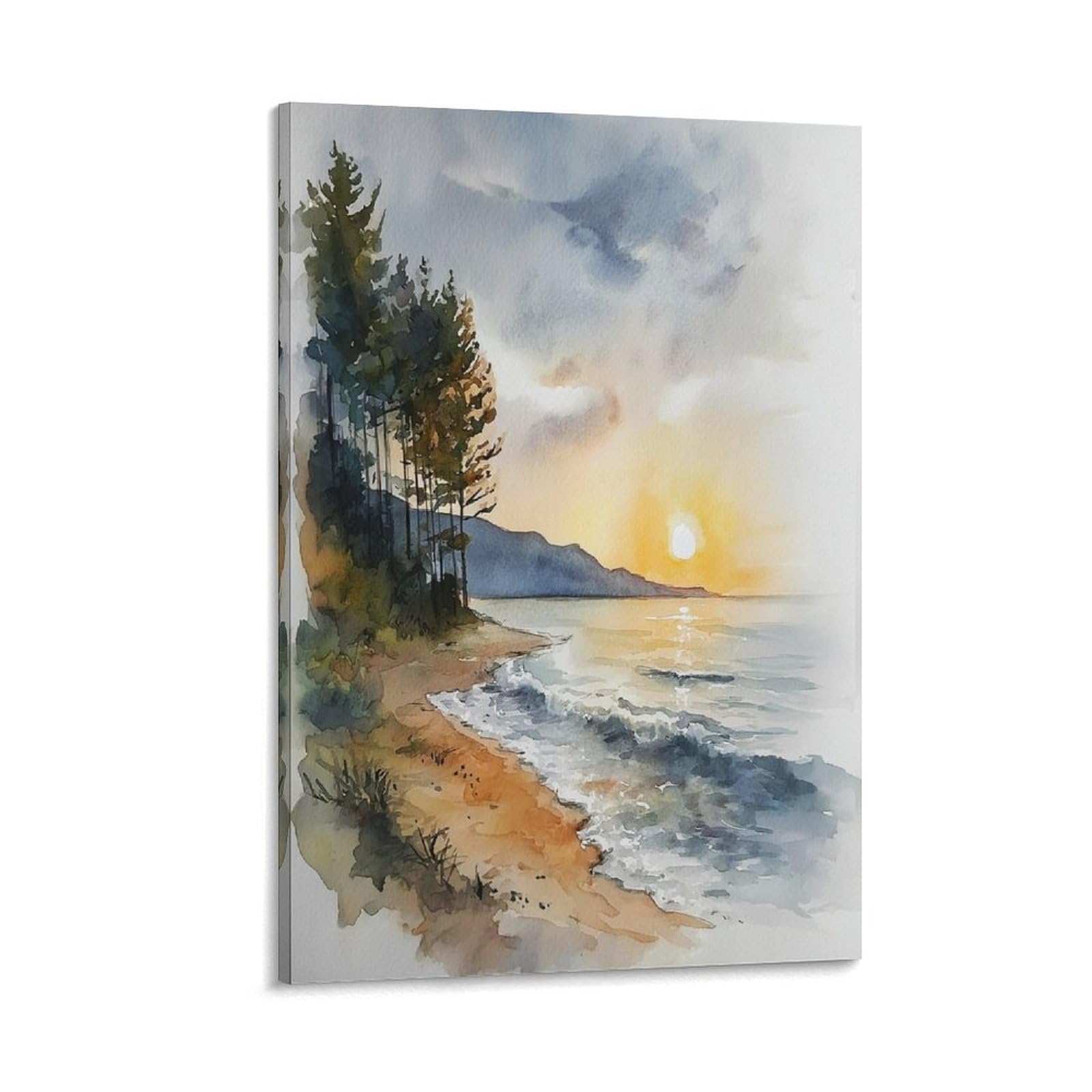 XWYMXZ Lake Michigan World Famous Lakes 20x30inch(50x75cm) Vintage Travel Poster Watercolor Canvas Art