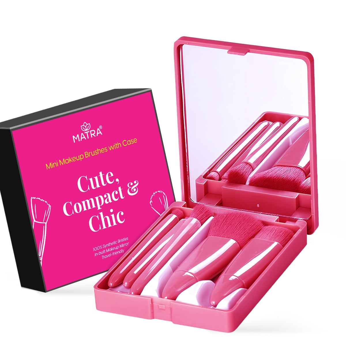 Matra 5 in 1 Mini Makeup Brush Set with Mirror Case - Travel Makeup Kit with Powder, Foundation, Eyeshadow Blender, Blush & Lip Brushes - Small Portable Compact Cosmetic Box for Face & Eye Makeup-image-17