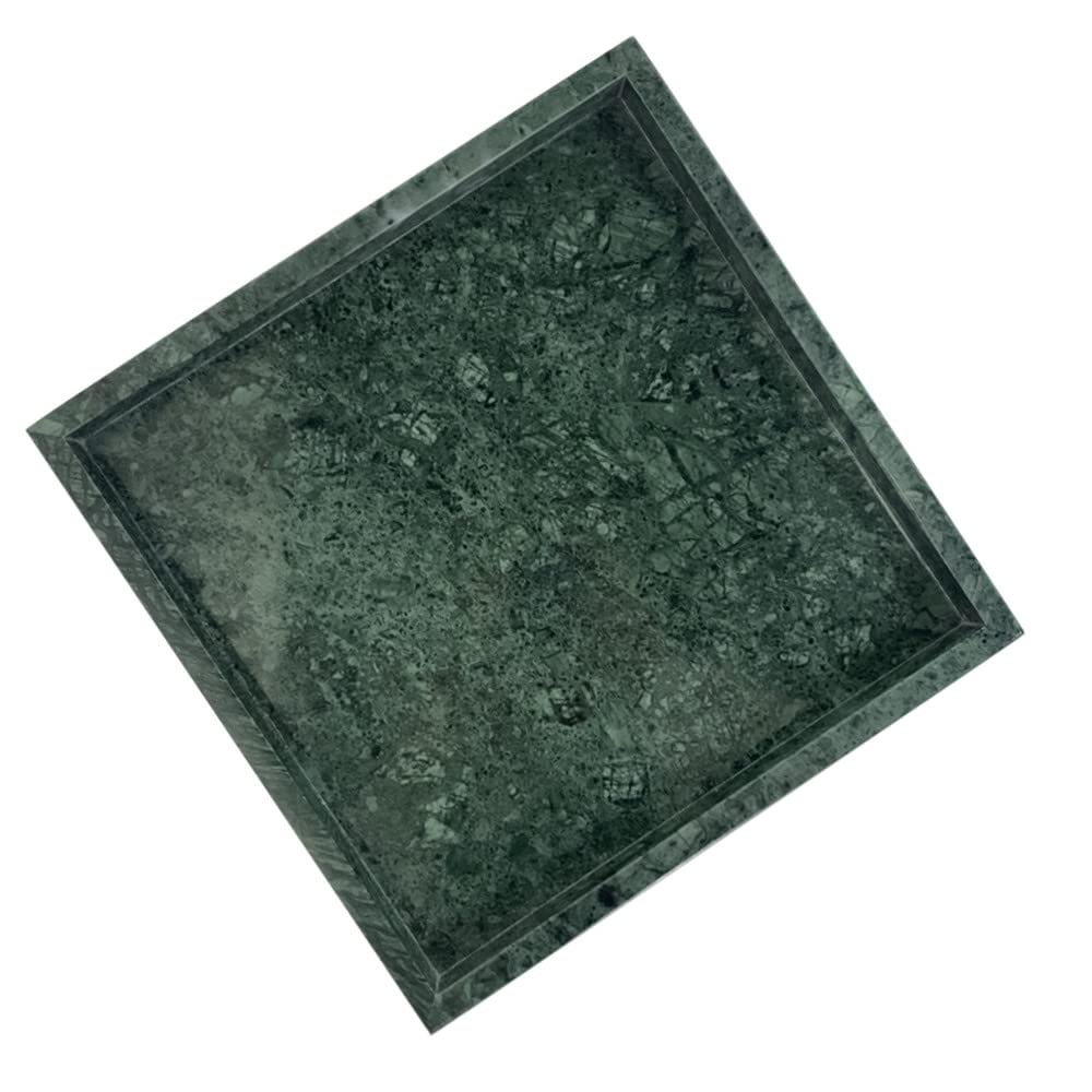 Stoneplus Green Natural Marble Square Neat Makeups Organizer/Bathroom Vanity Tray For Razor Towel Toothpaste (9.84X9.84x1.18in, )