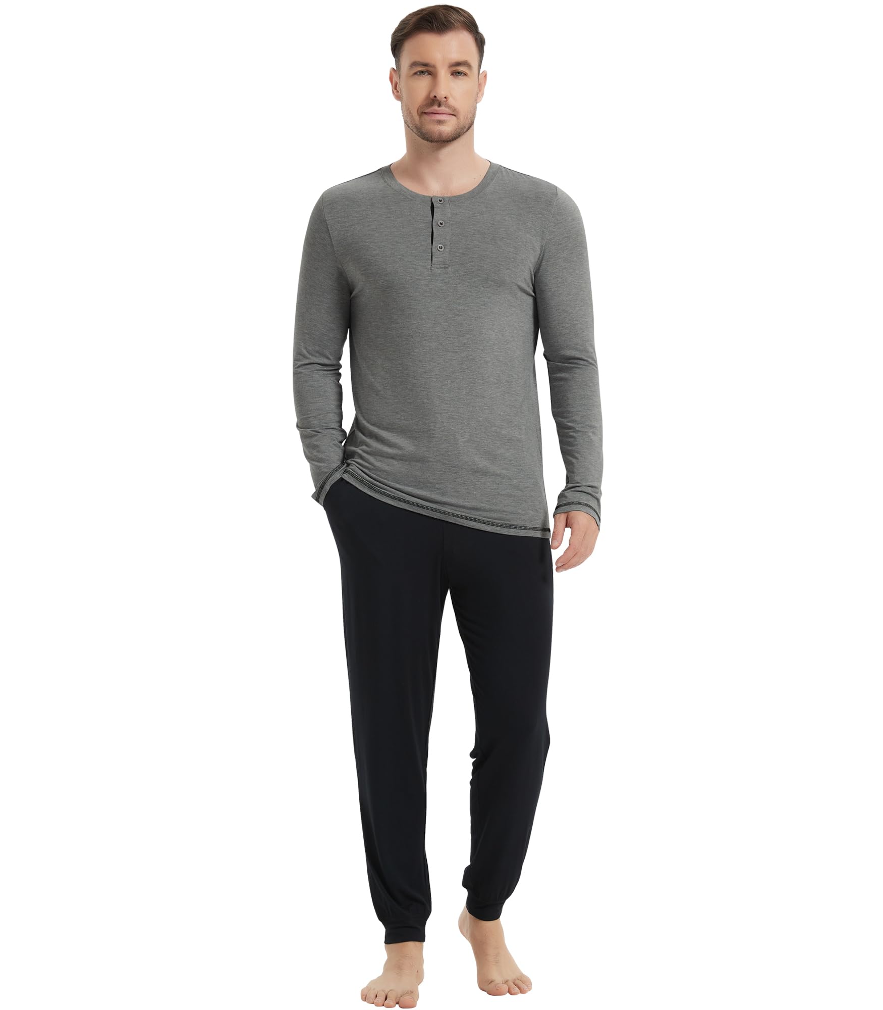 NACHILA Pajamas for Men-Viscose Made from Bamboo, Long Sleeve Pajamas Set Comfy Sleepwear Pants Soft V Neck Pjs with Pockets